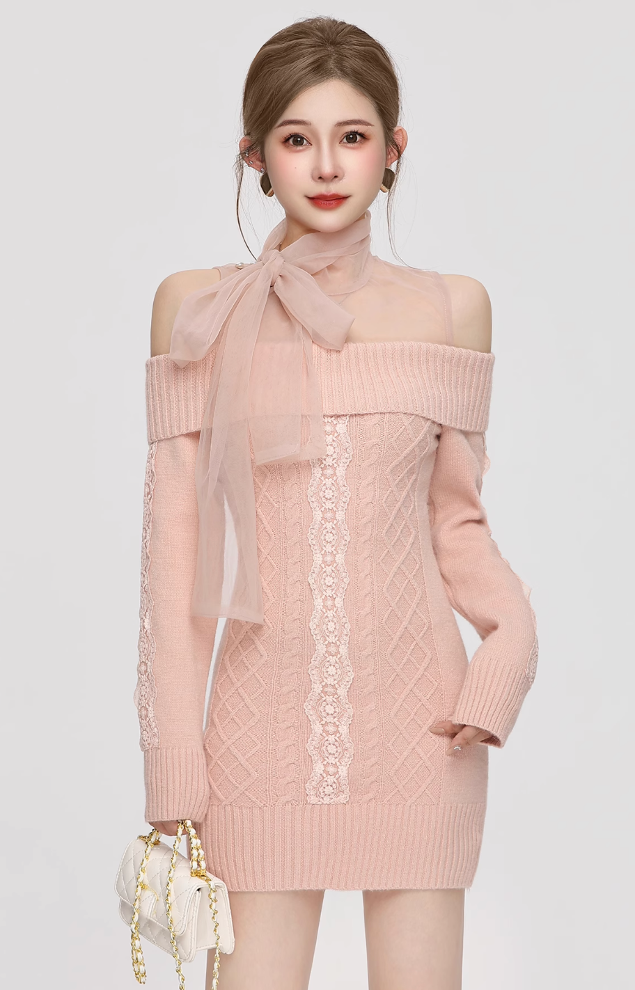 frill race pink one-piece DL1221