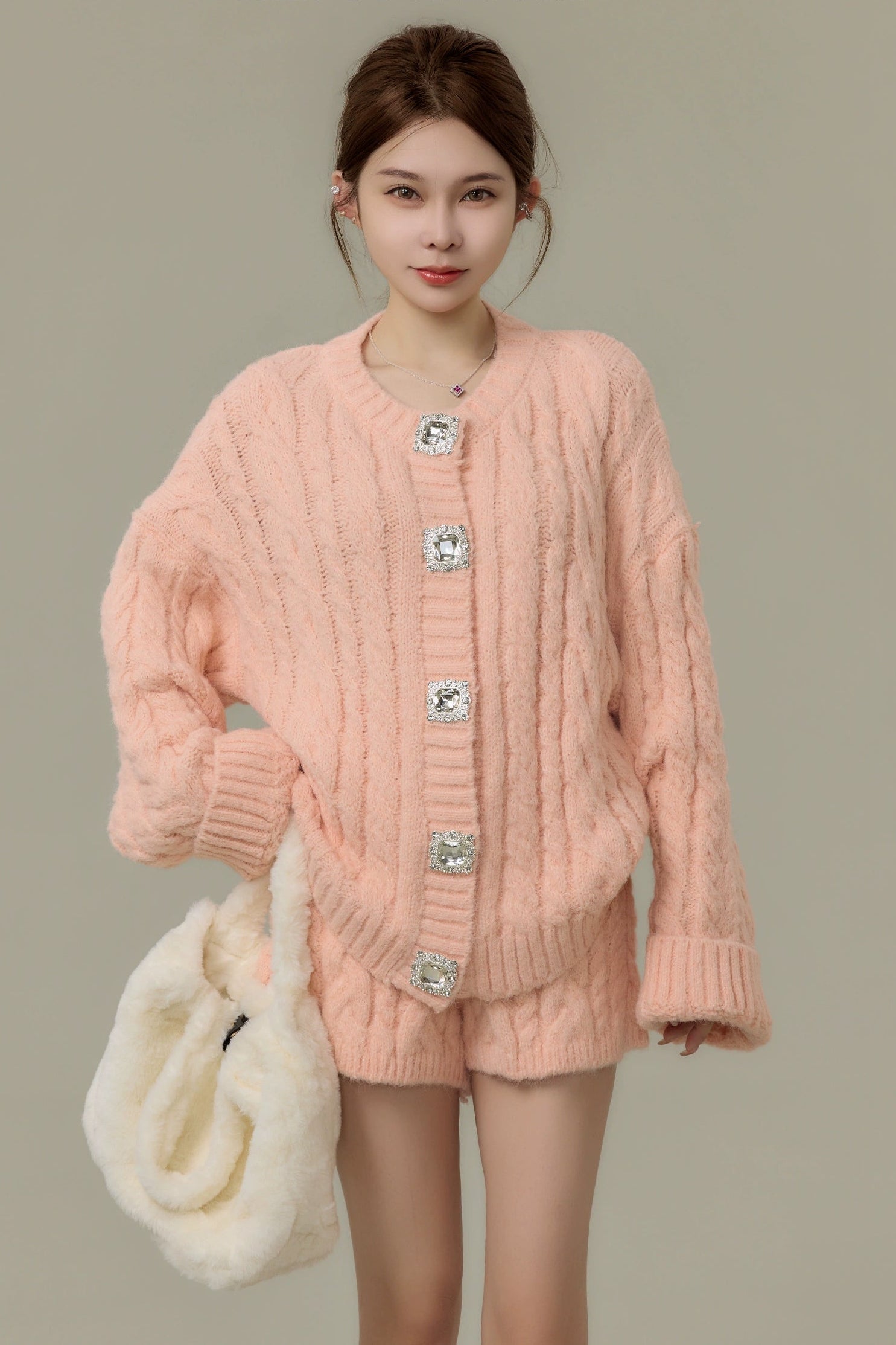bijou button cable knit set up DL1499