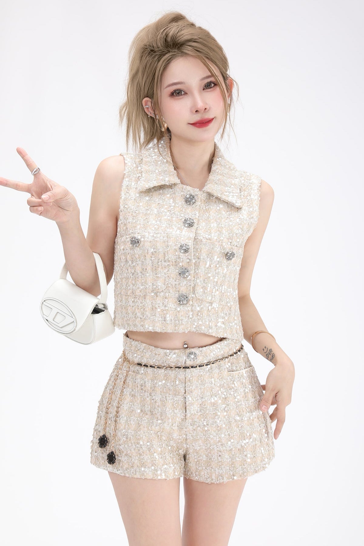 white tweed set upDL1363