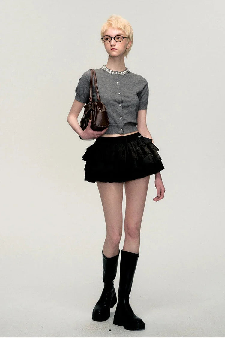college gray knit cardigan DL10006