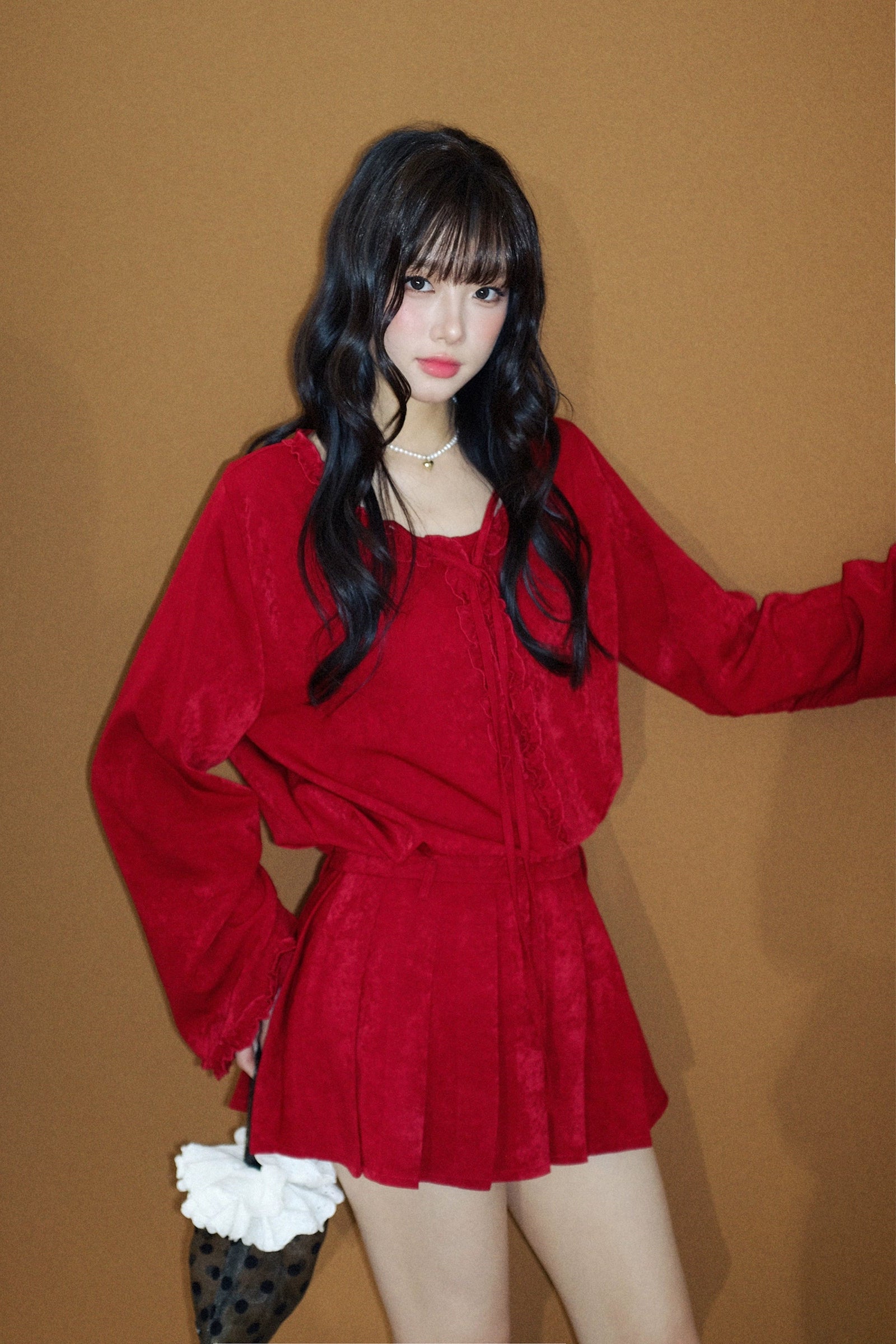 velour frill shirt one-piece DL1442