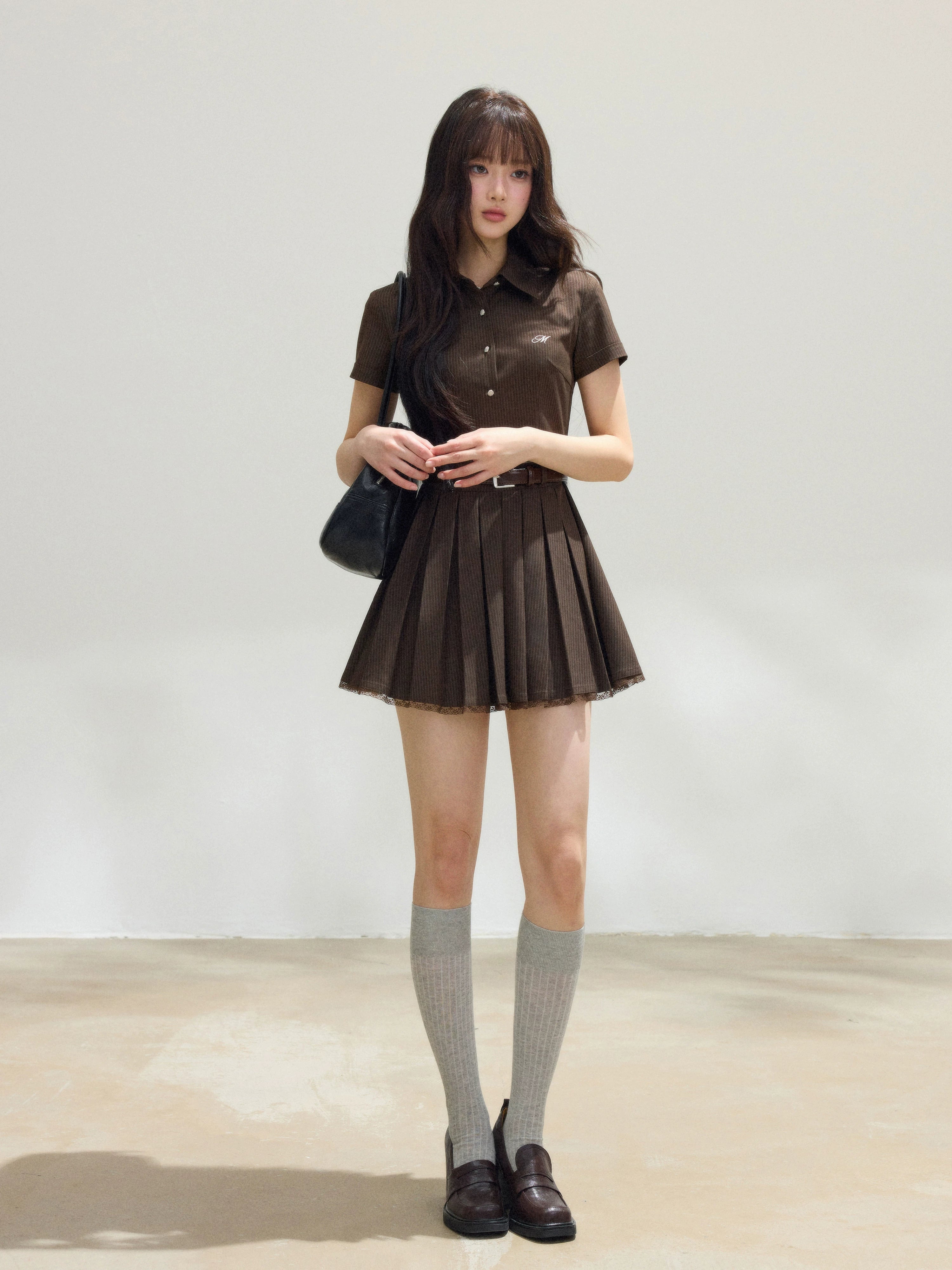 【재판매】brown pleats trend one-piece DL1148