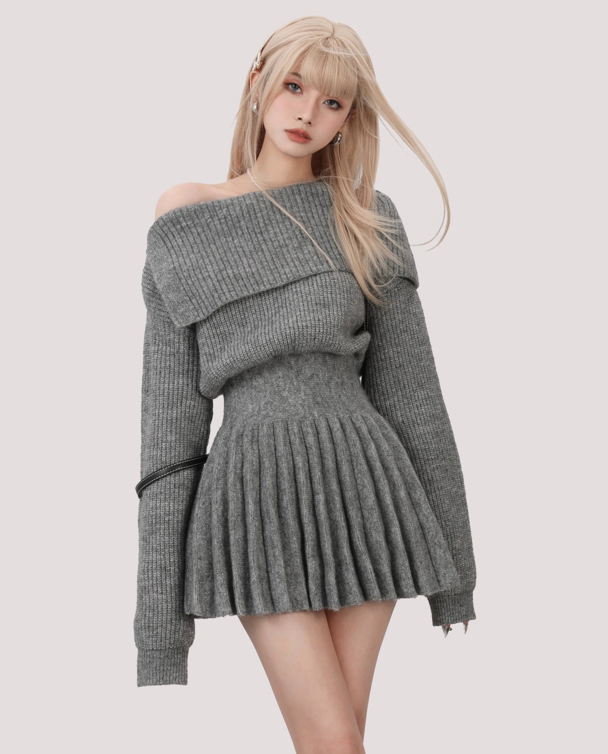 off shoulder pleats one-piece DL1071