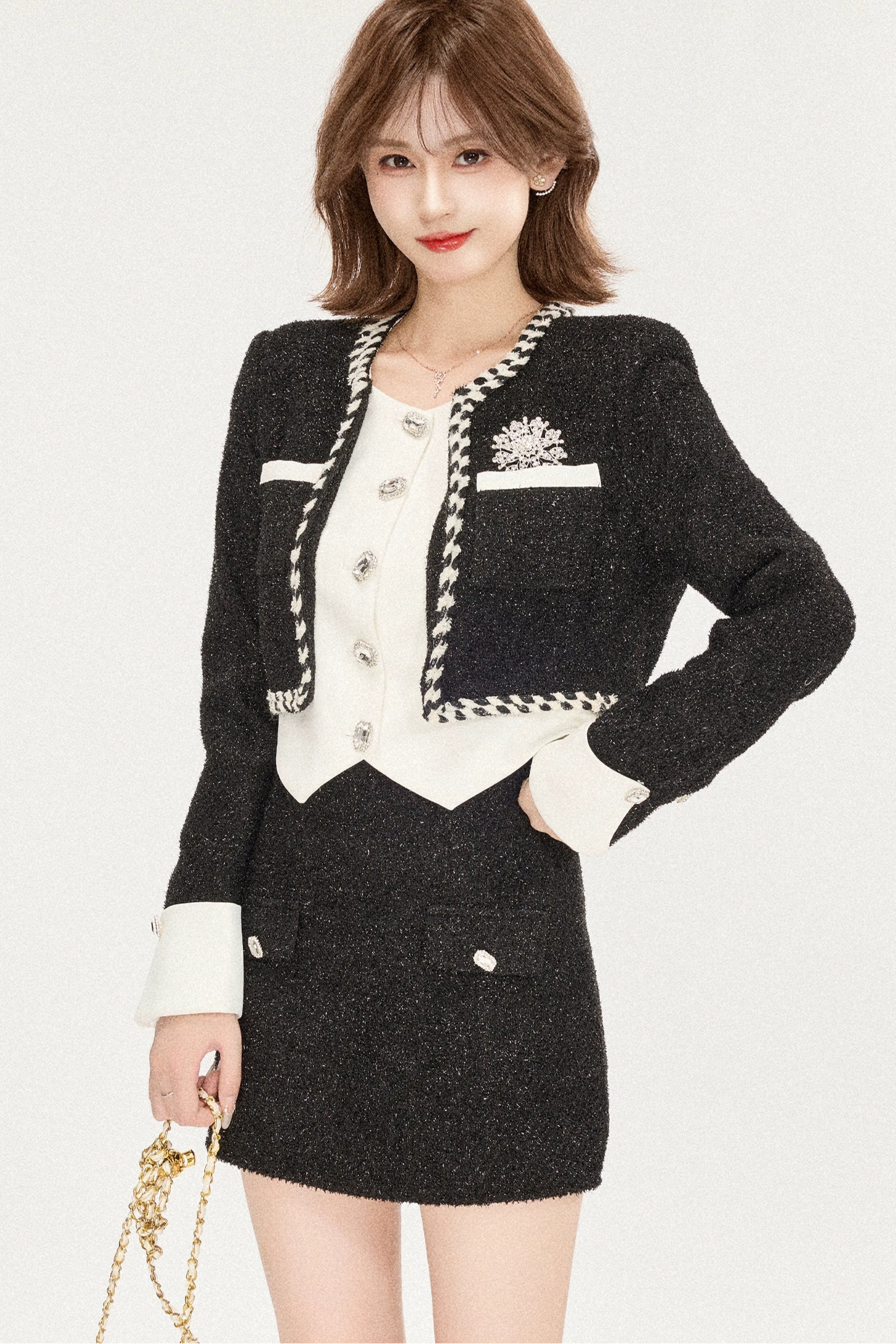 bijou trim tweed set up DL1465