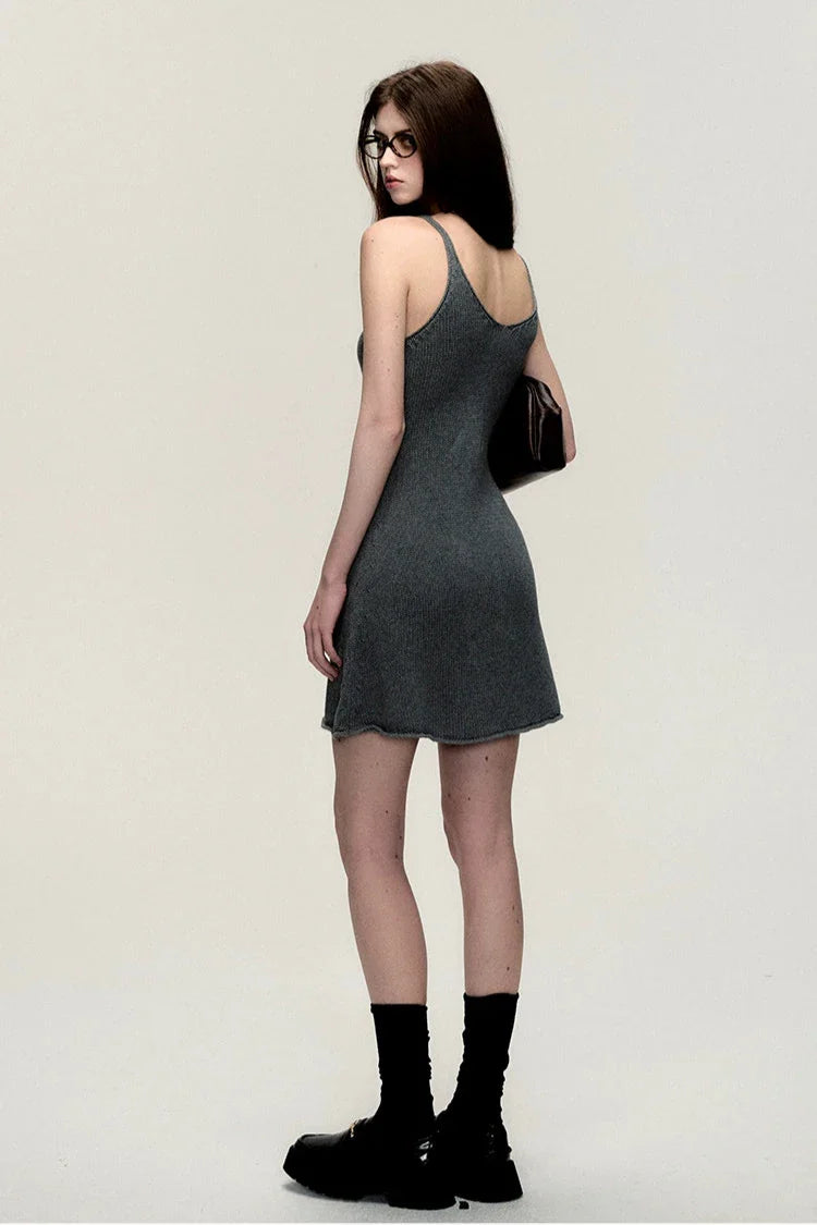 summer waist vneck knit halter dress DL10007