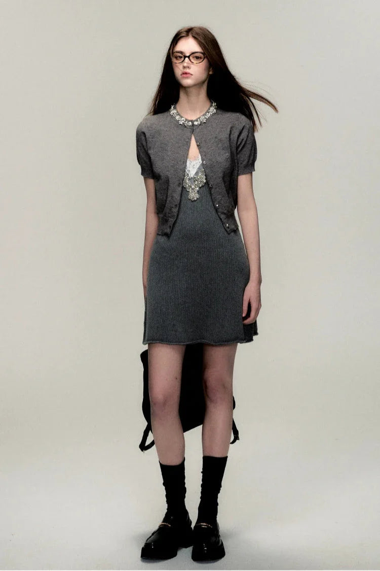 college gray knit cardigan DL10006