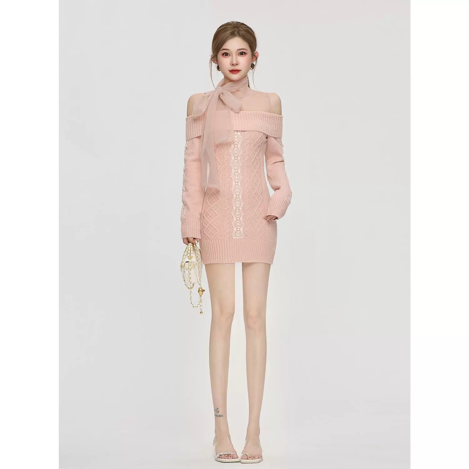 frill race pink one-piece DL1221