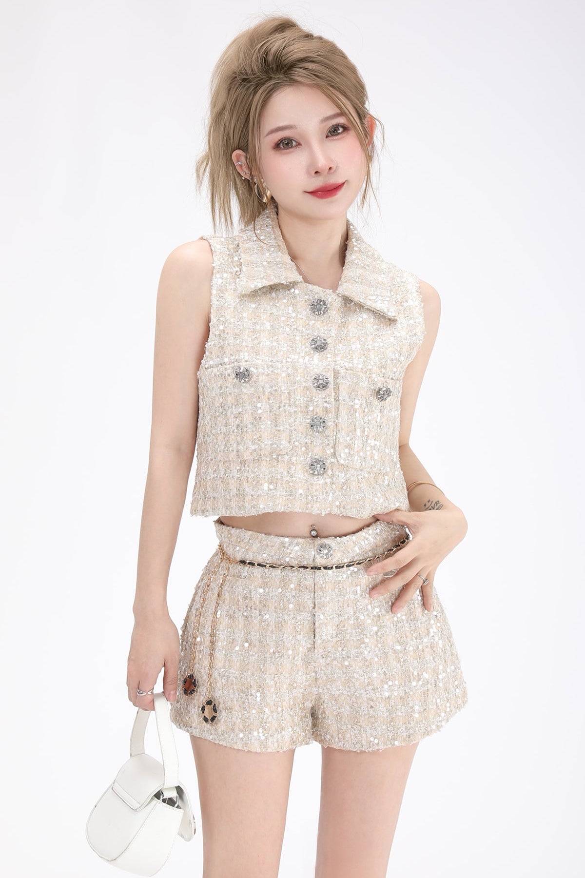 white tweed set upDL1363