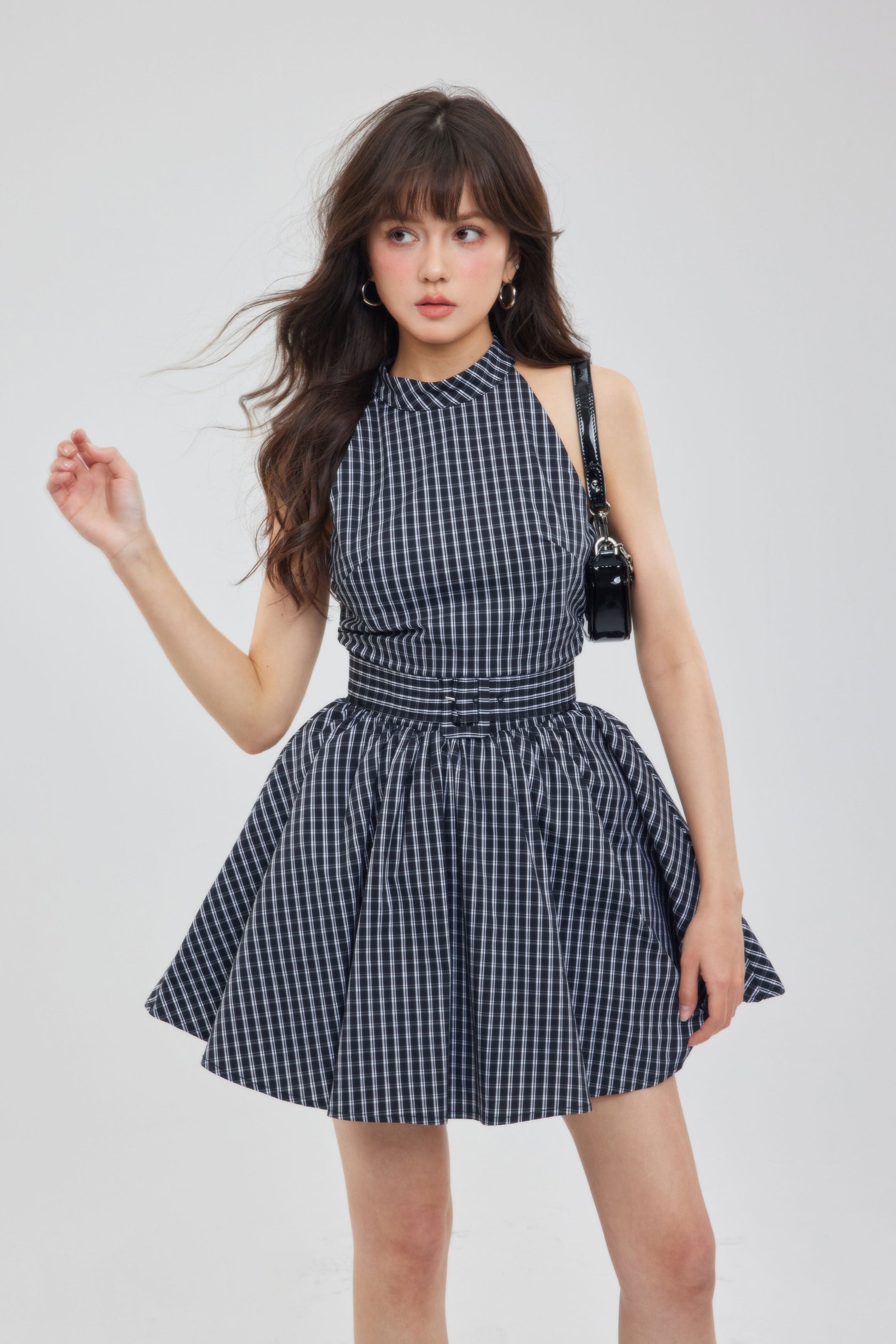 black checked flare one-piceDL1355