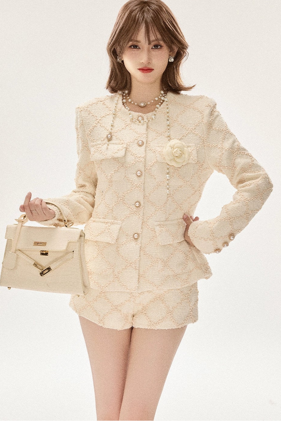 quilted tweed short set up DL1460