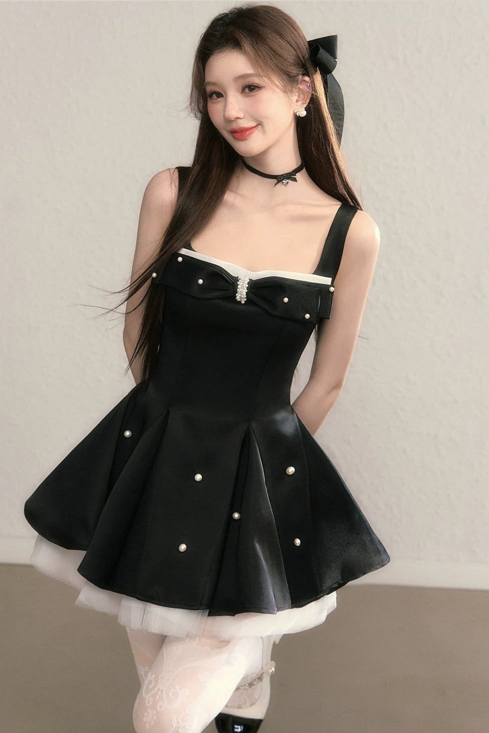 pearl ribbon bustier ballet dress DL1513