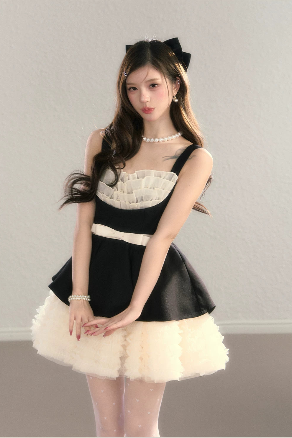 black ribbon peplum ballet dress DL1509
