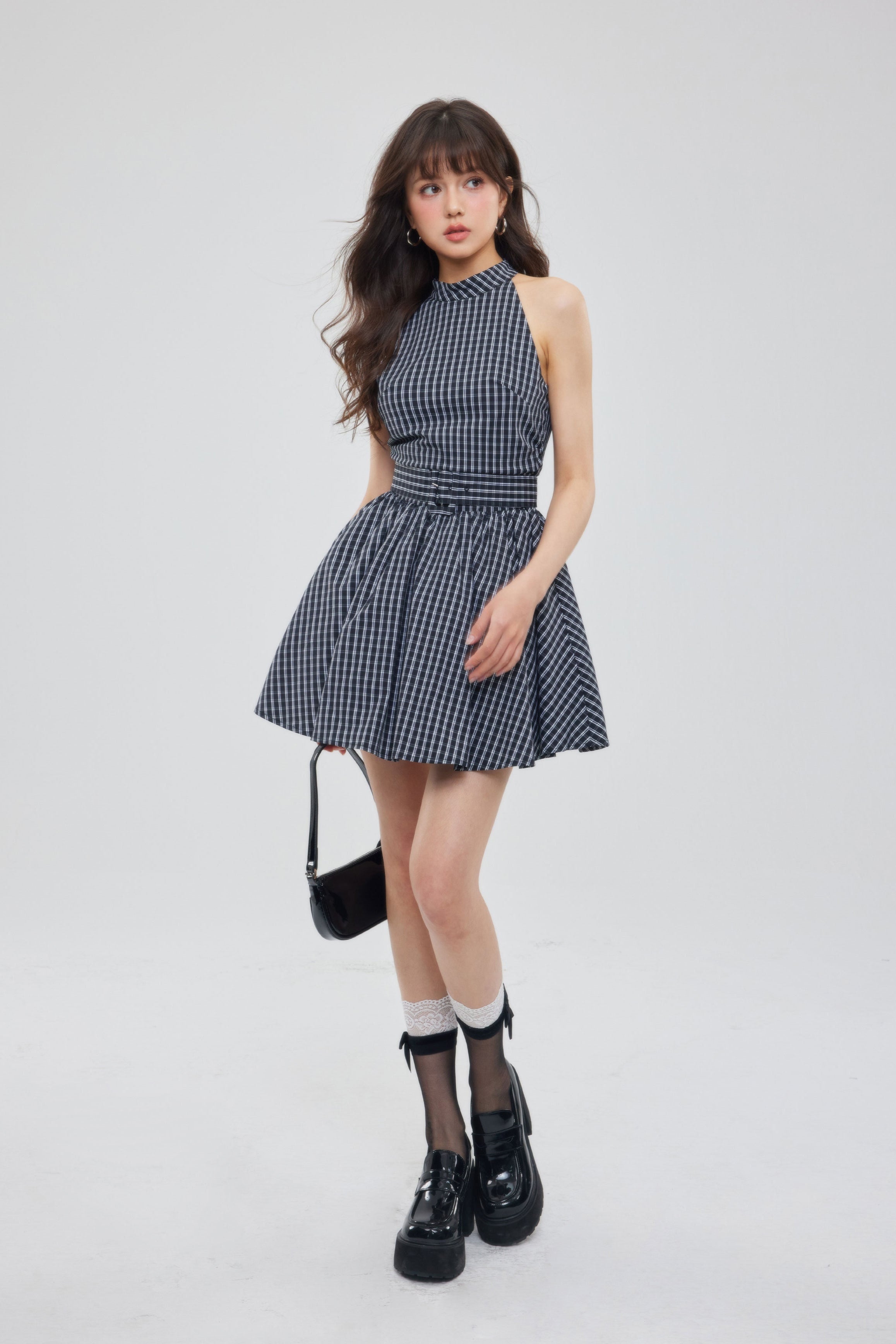 black checked flare one-piceDL1355