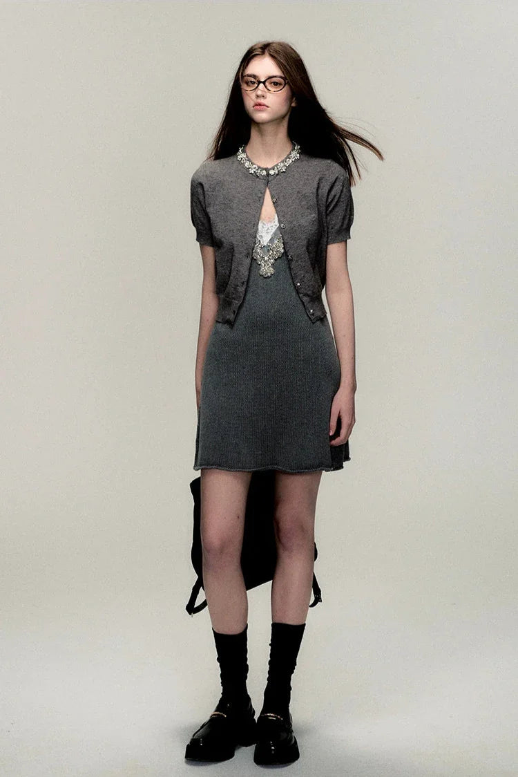 summer waist vneck knit halter dress DL10007