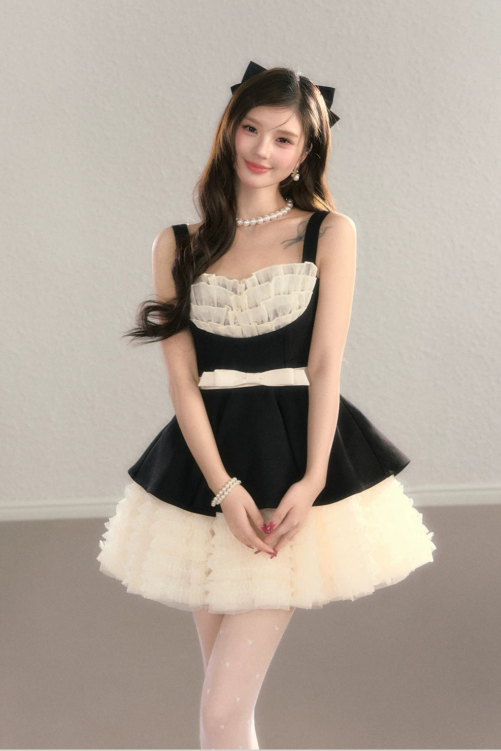 black ribbon peplum ballet dress DL1509