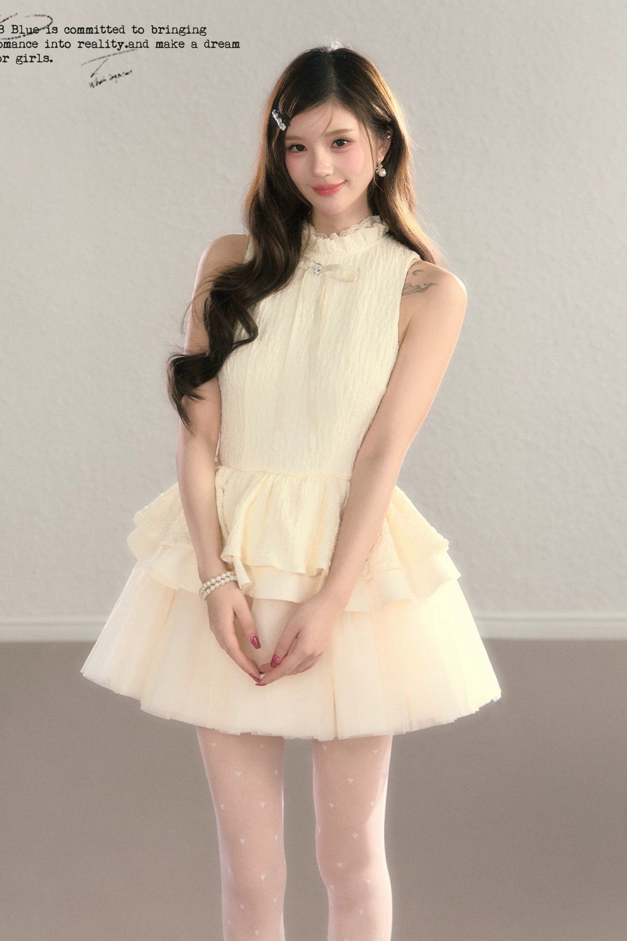 high neck ribbon peplum ballet dress DL1516