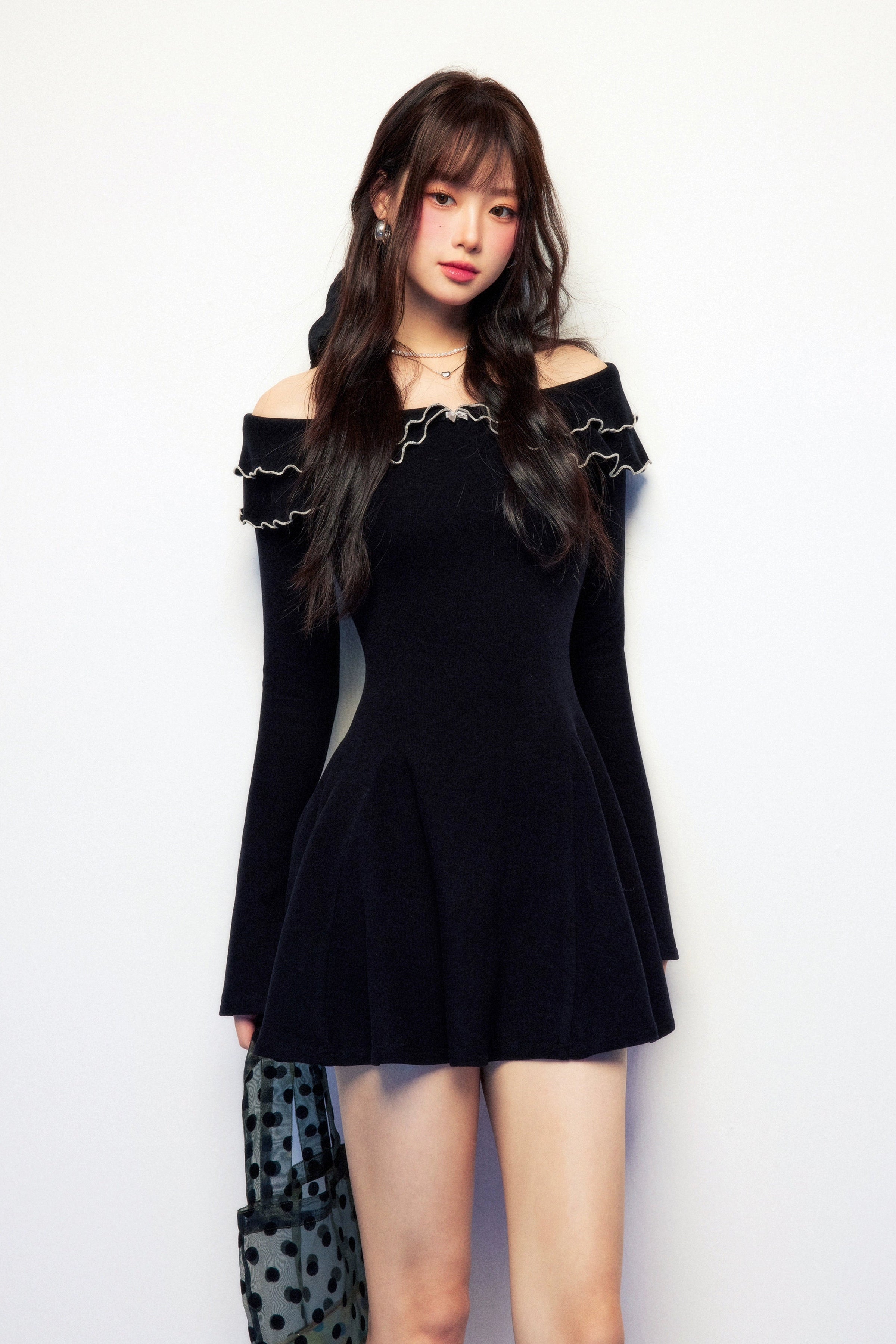 ruffle collar ribbon one-piece DL1452