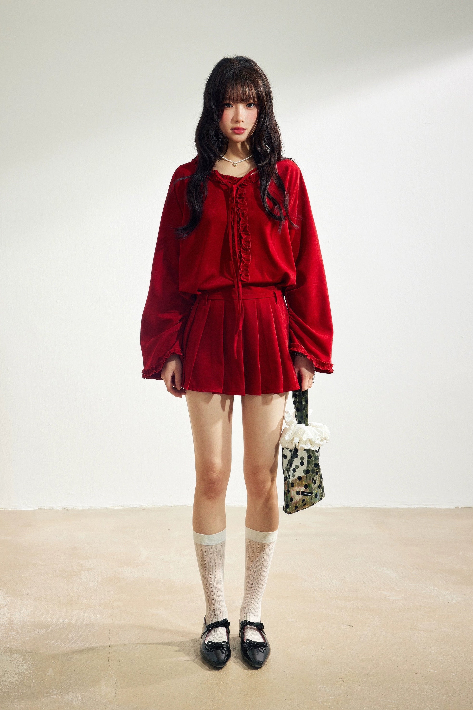 velour frill shirt one-piece DL1442