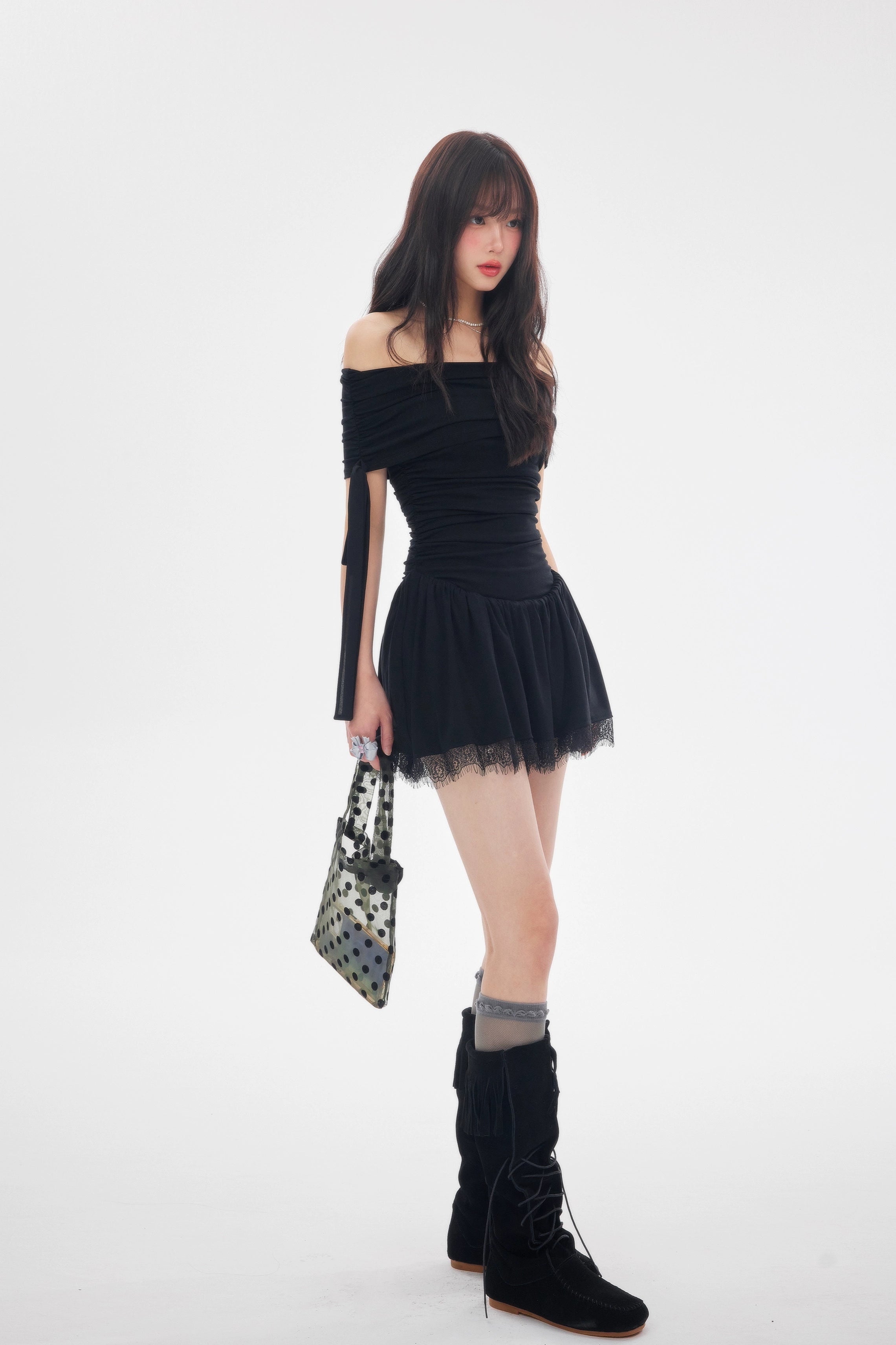 off shoulder ribbon one-piece DL1432