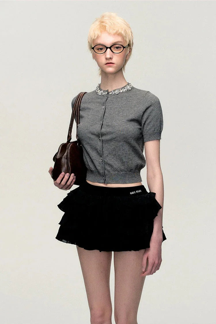 college gray knit cardigan DL10006