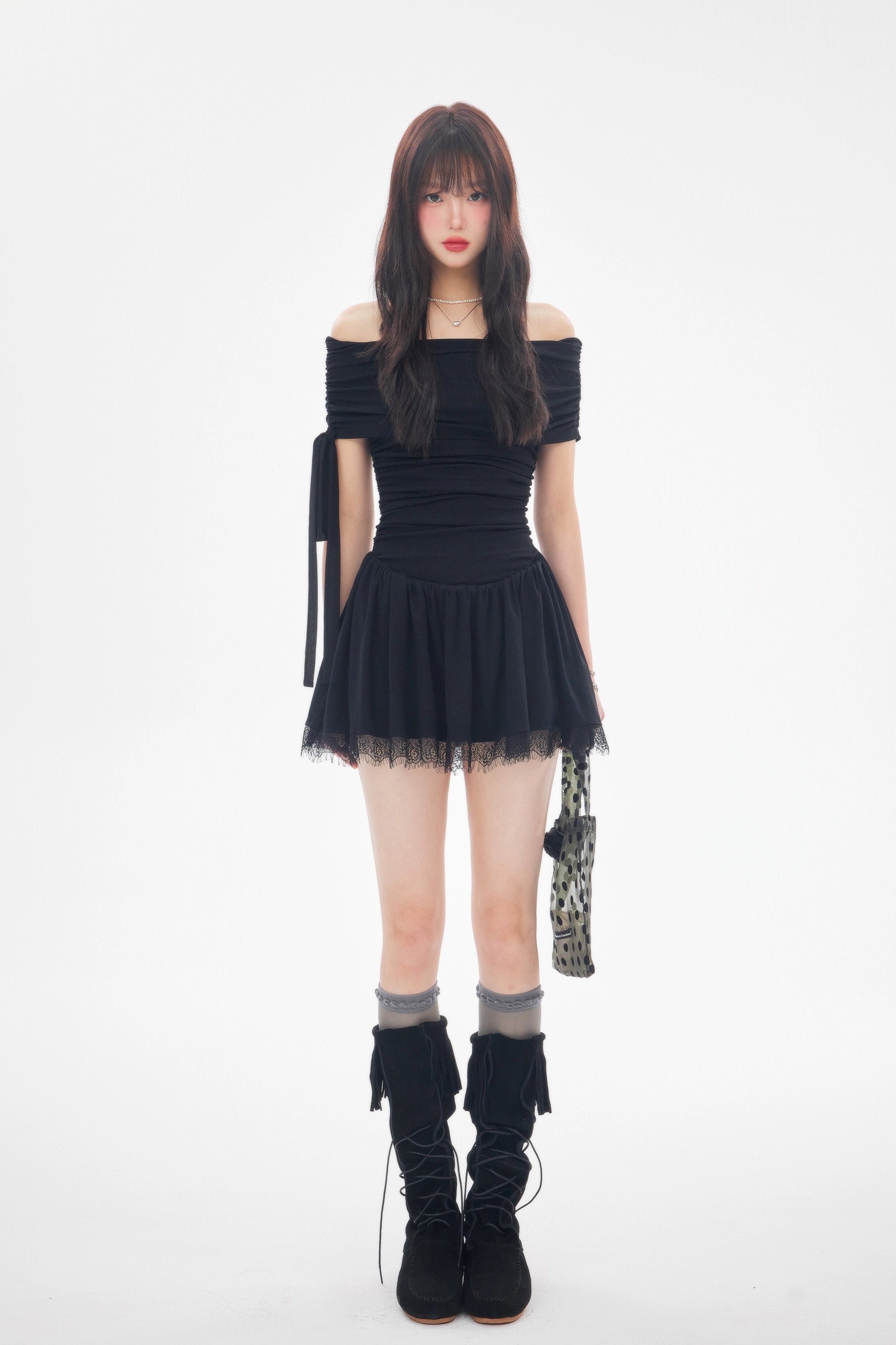 off shoulder ribbon one-piece DL1432