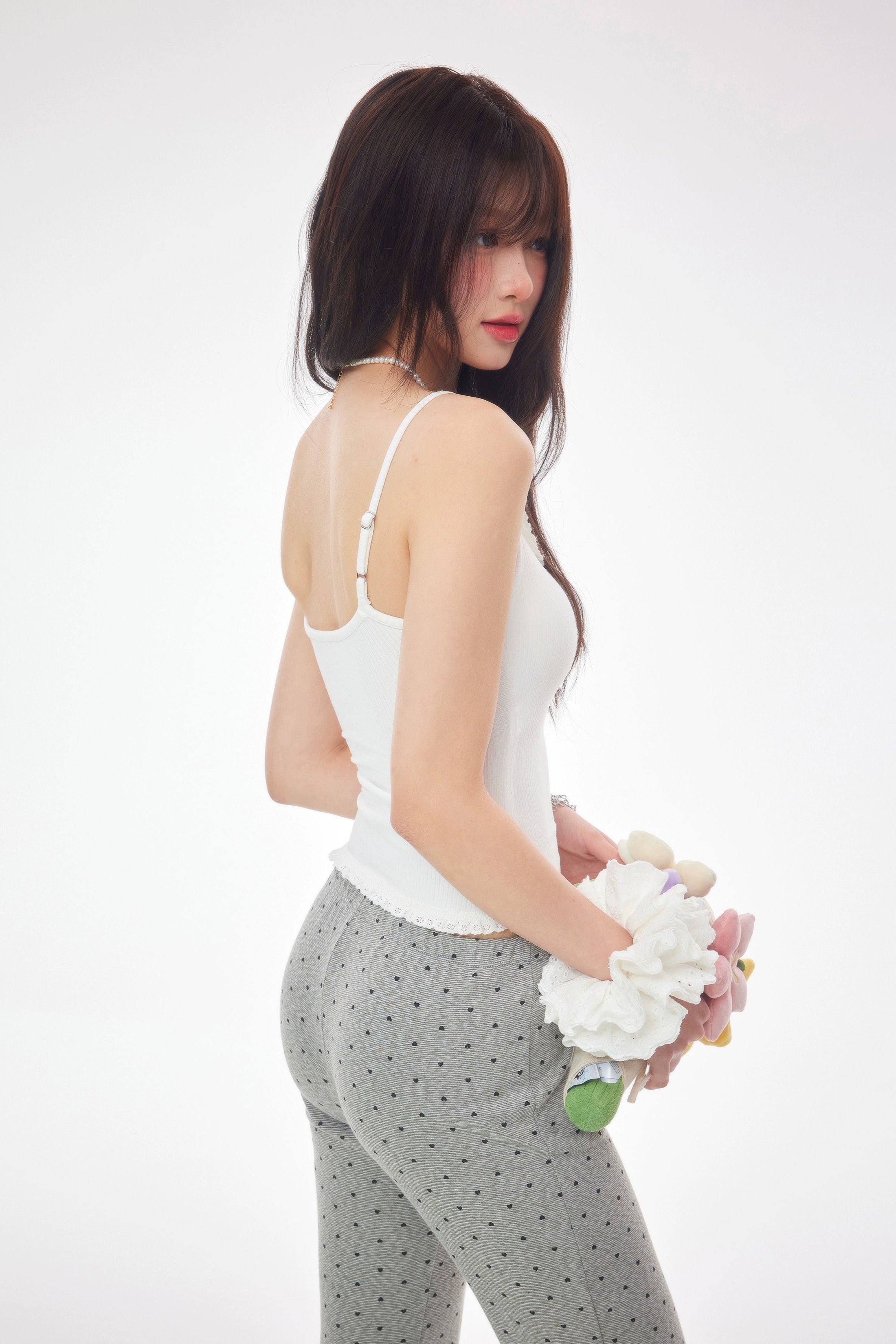 heart dot front ribbon flared pants DL1396