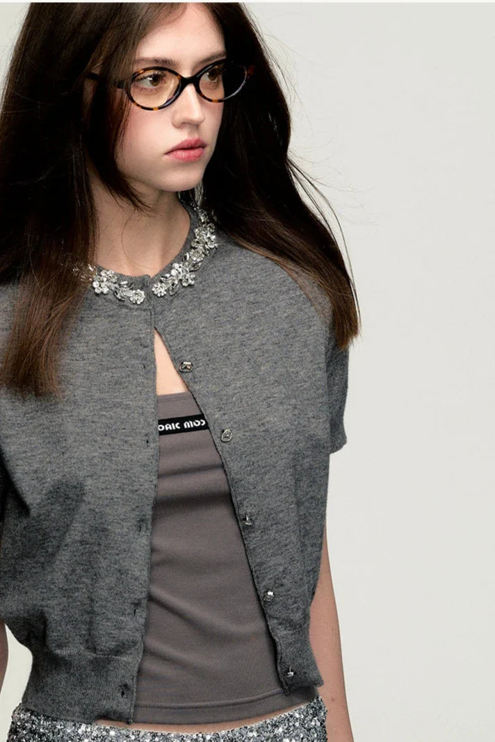 college gray knit cardigan DL10006