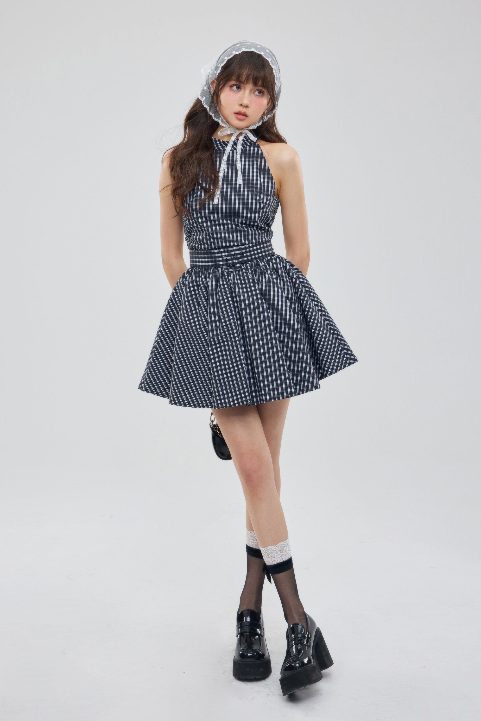 black checked flare one-piceDL1355