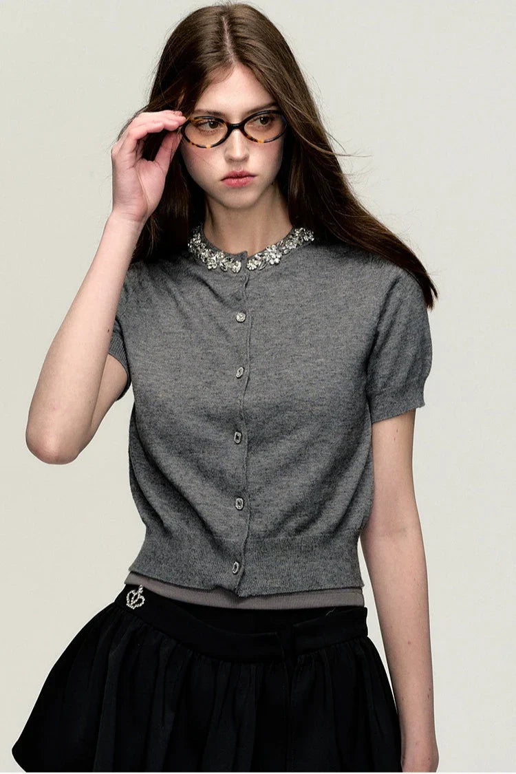 college gray knit cardigan DL10006