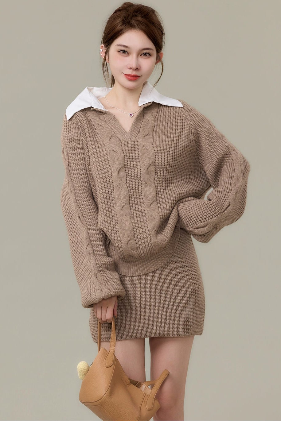 shirt collar cable knit mini set up DL1497