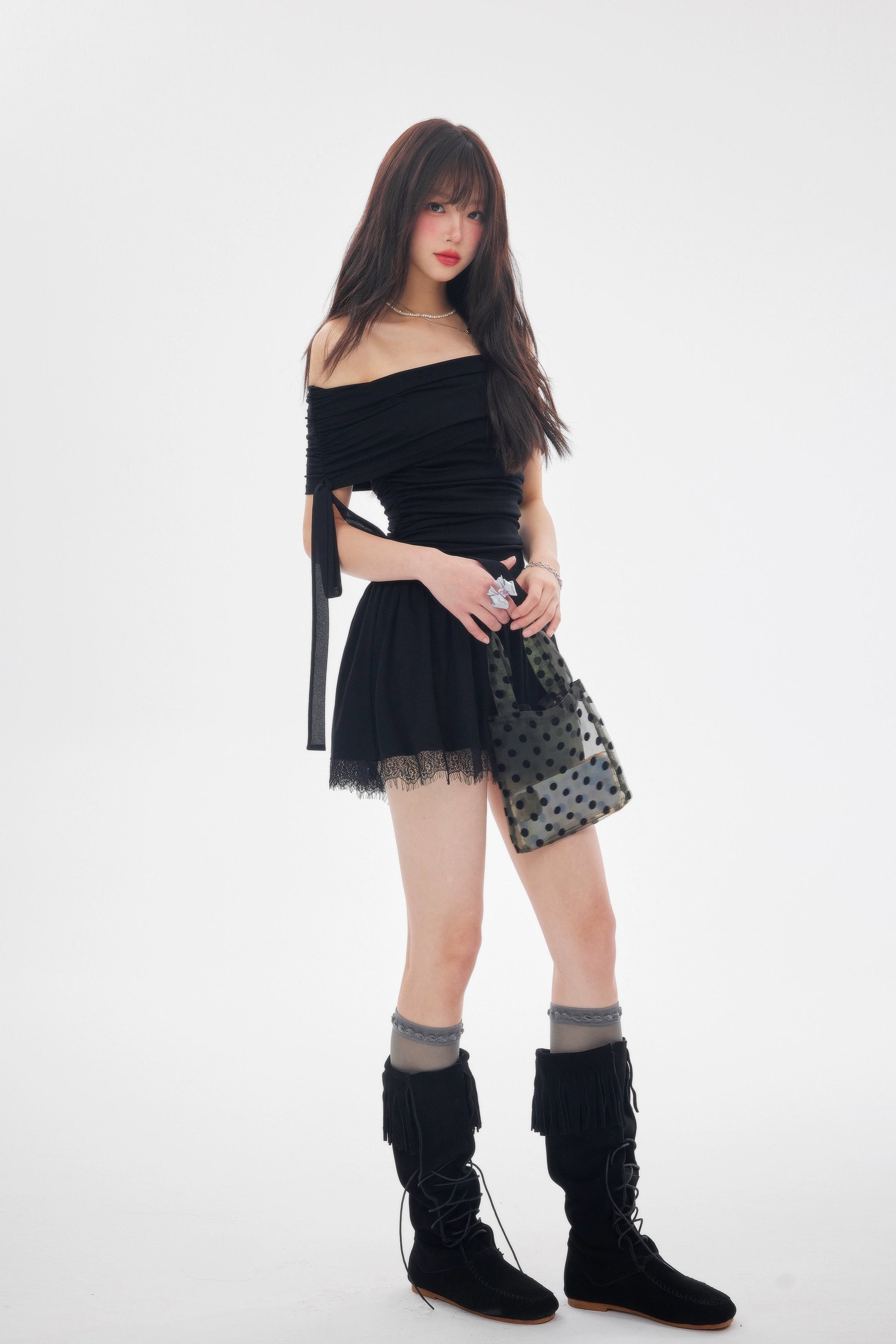 off shoulder ribbon one-piece DL1432