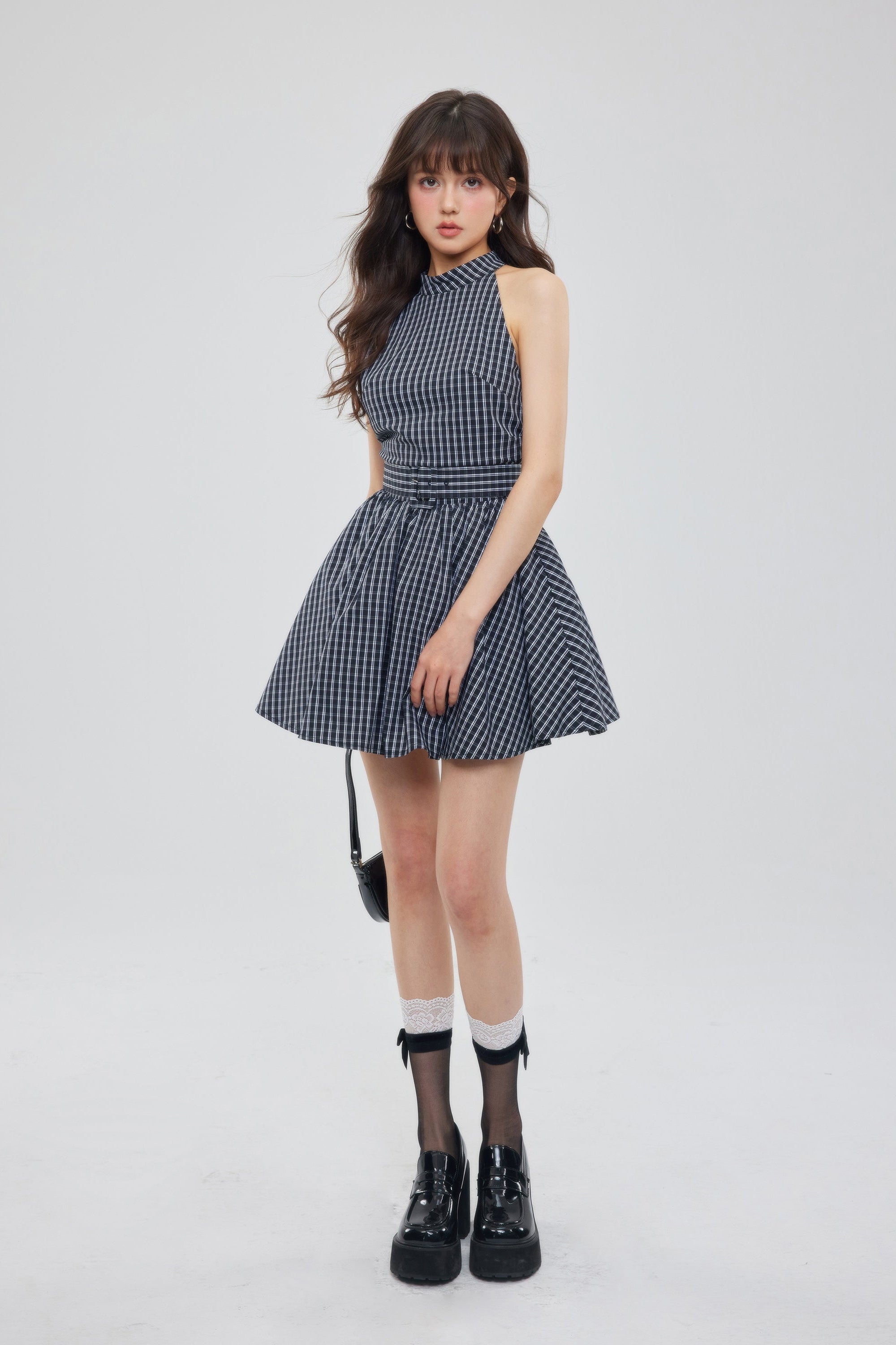 black checked flare one-piceDL1355