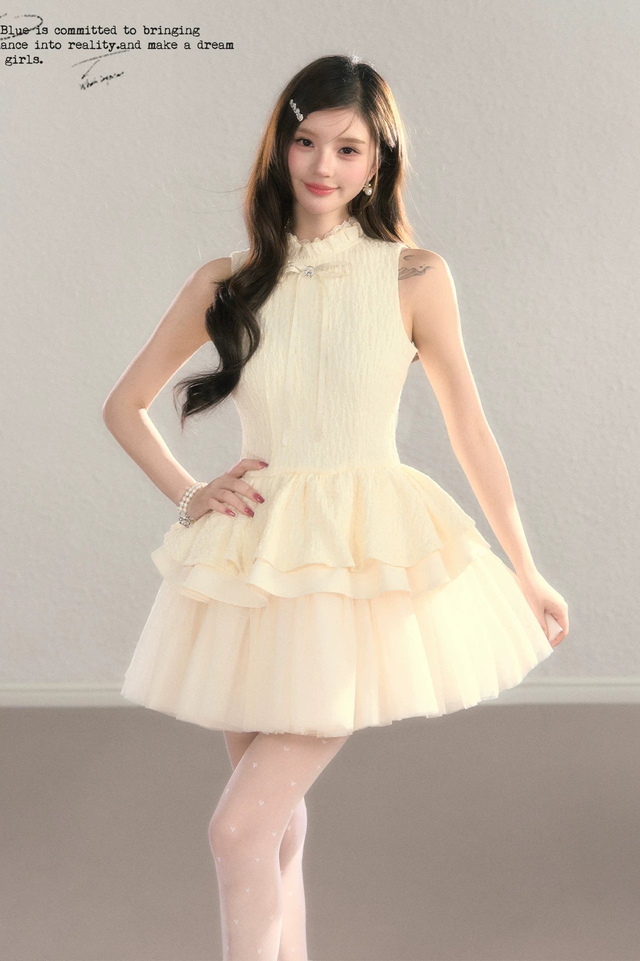 high neck ribbon peplum ballet dress DL1516