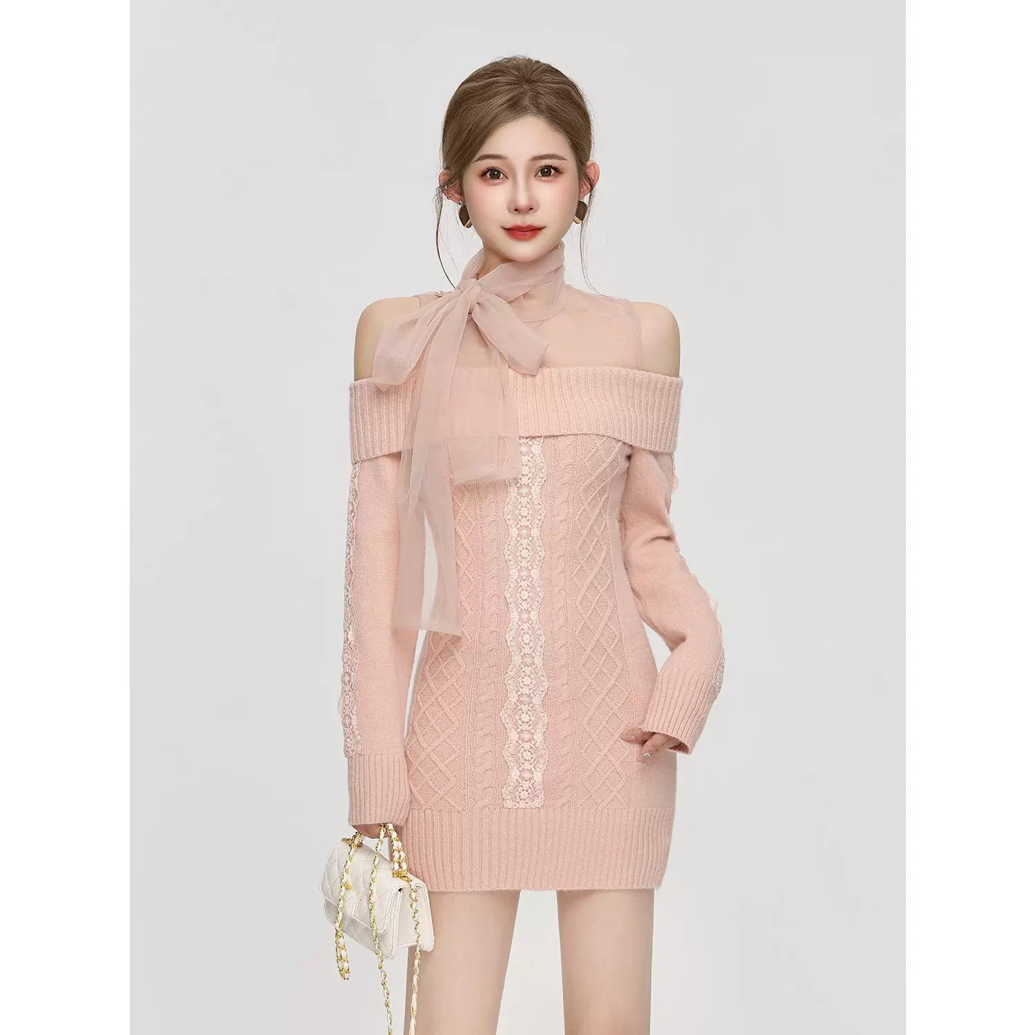 frill race pink one-piece DL1221