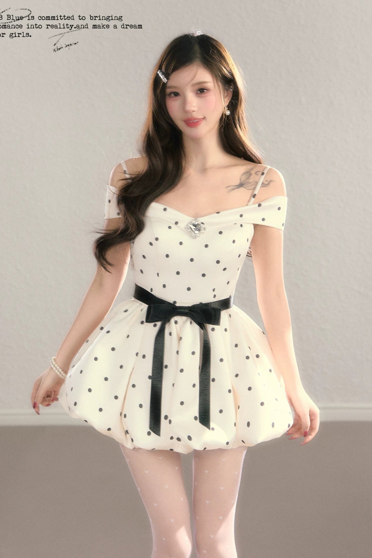 dot ribbon balloon mini dress DL1515