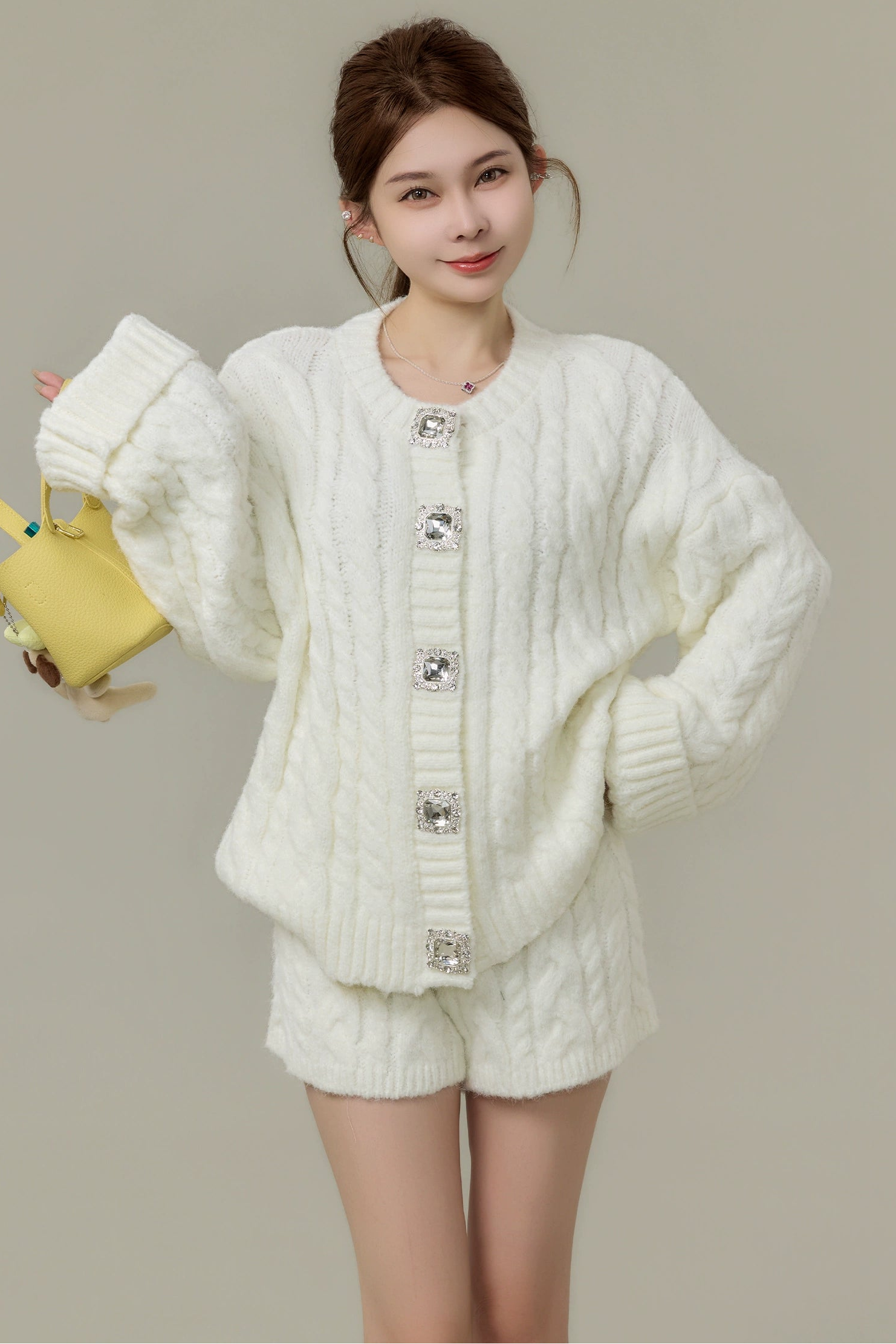bijou button cable knit set up DL1499