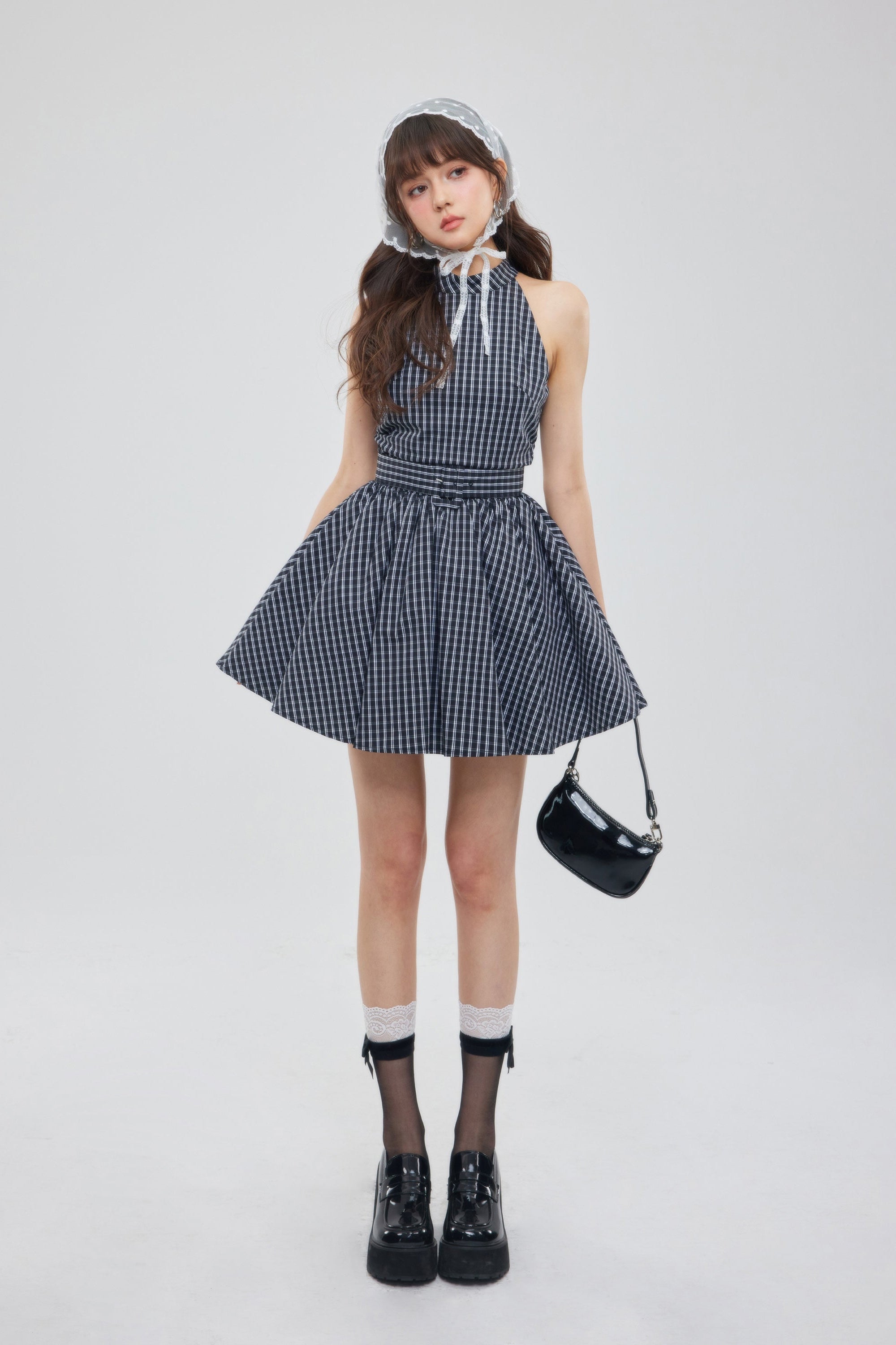 black checked flare one-piceDL1355