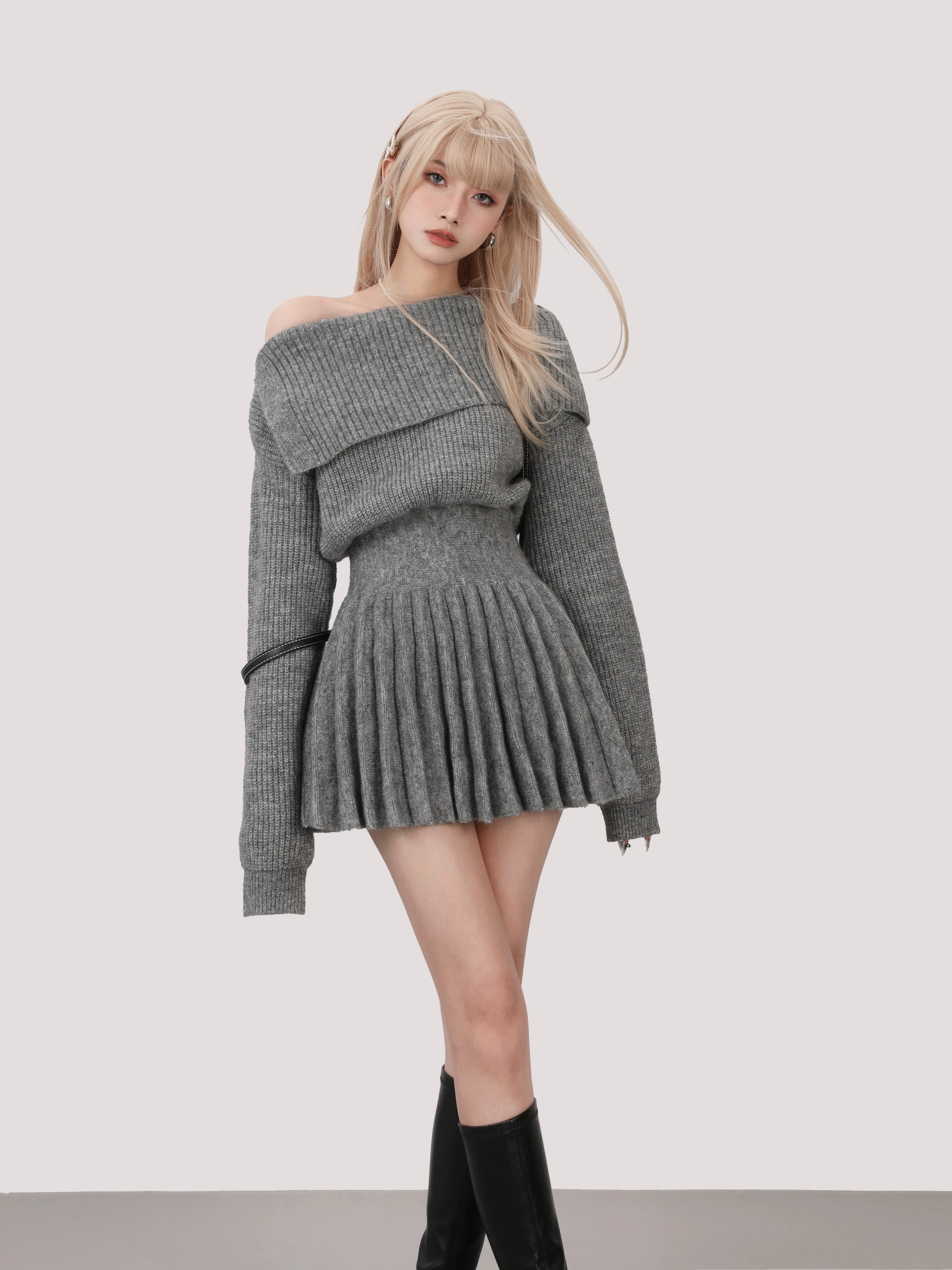 off shoulder pleats one-piece DL1071