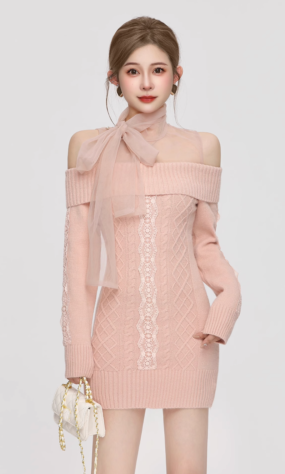 frill race pink one-piece DL1221
