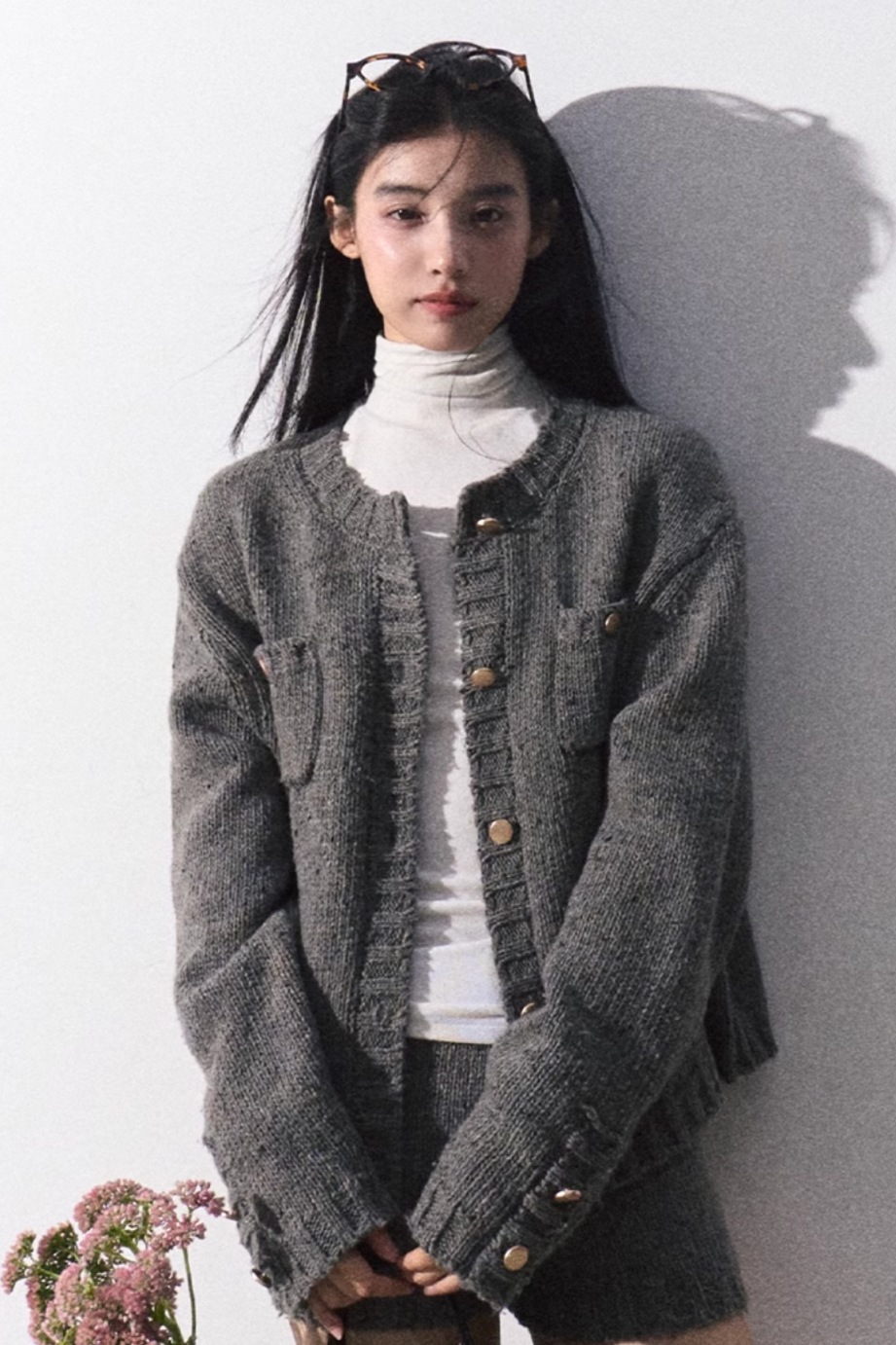 round gray Knit cardigan DL10034