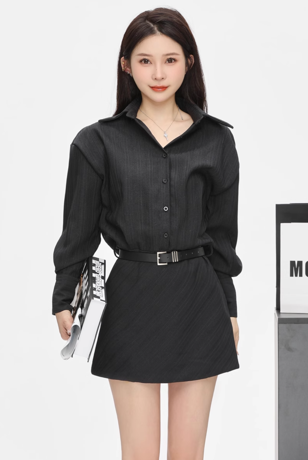 stripe black  shirt one-piece DL1290