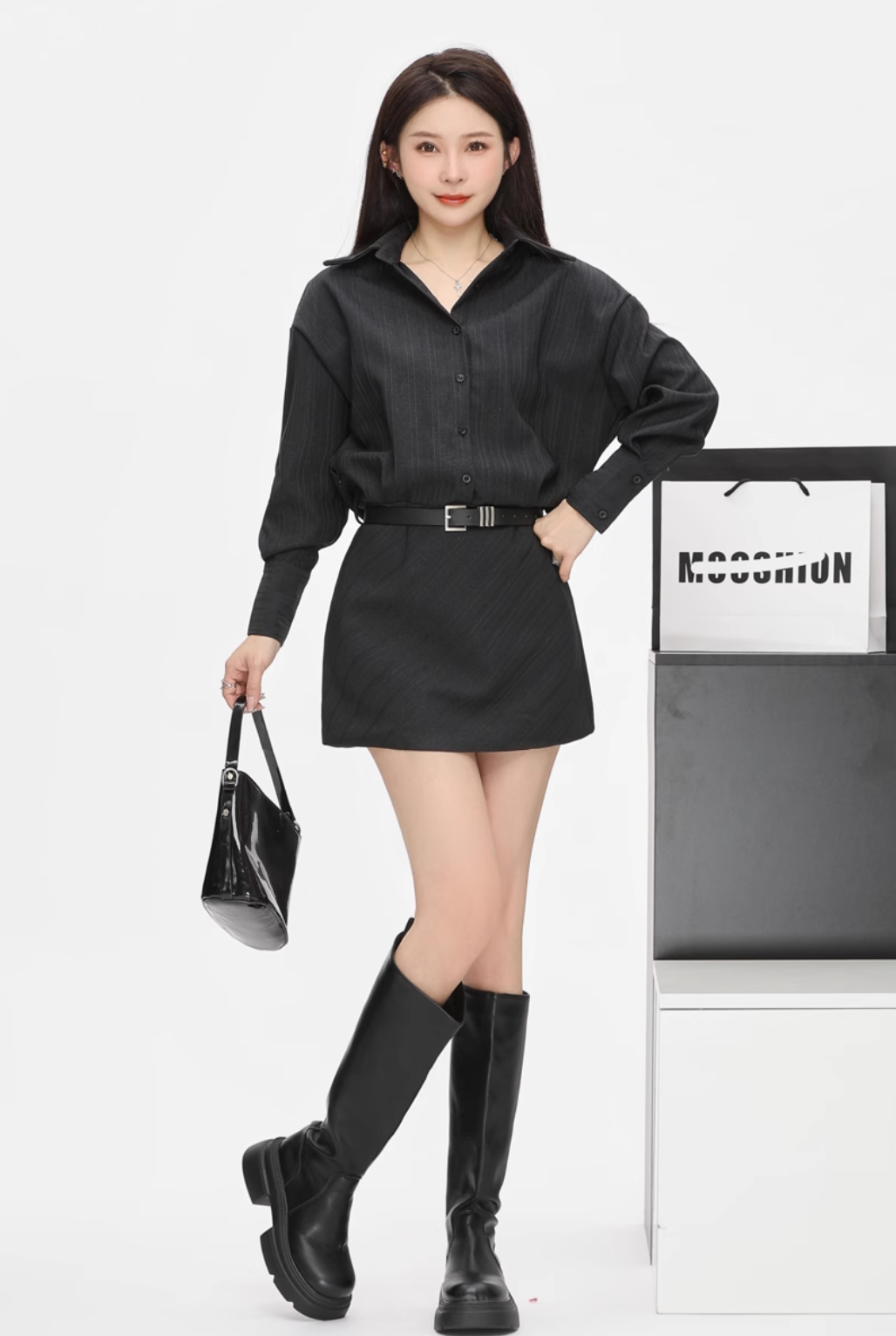 stripe black  shirt one-piece DL1290