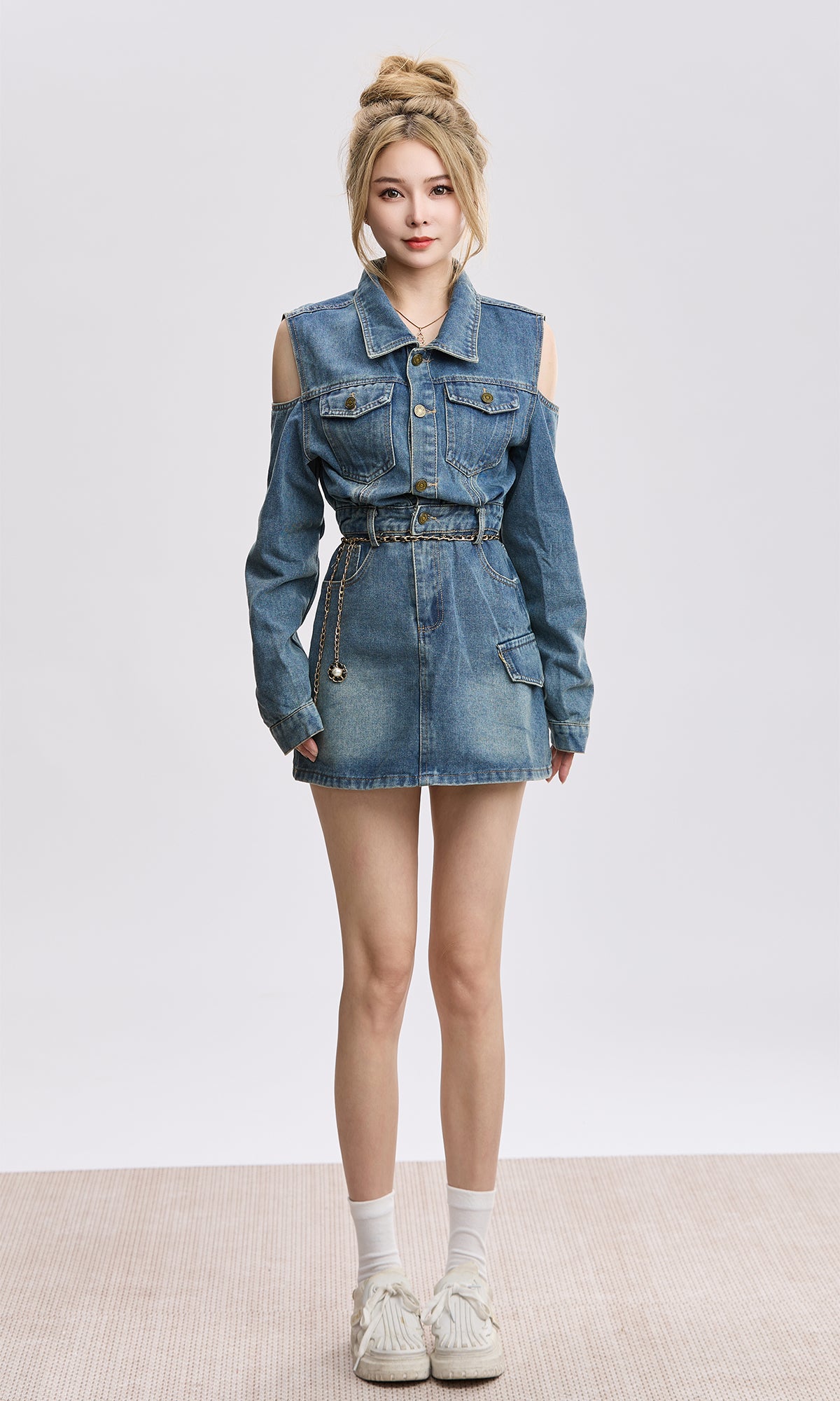 cold shoulder denim set up DL1373