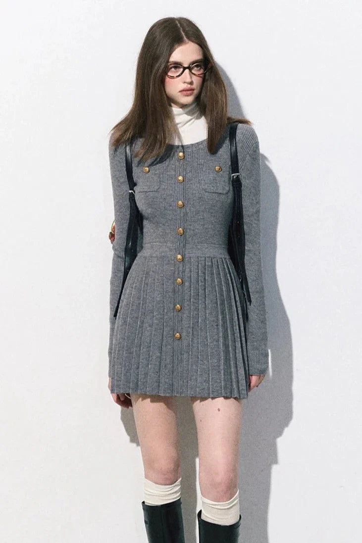 pleats gray center one-piece DL10033