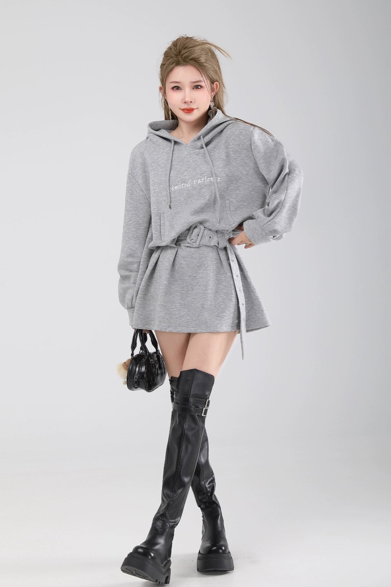 belted hoodie one-piece DL1462