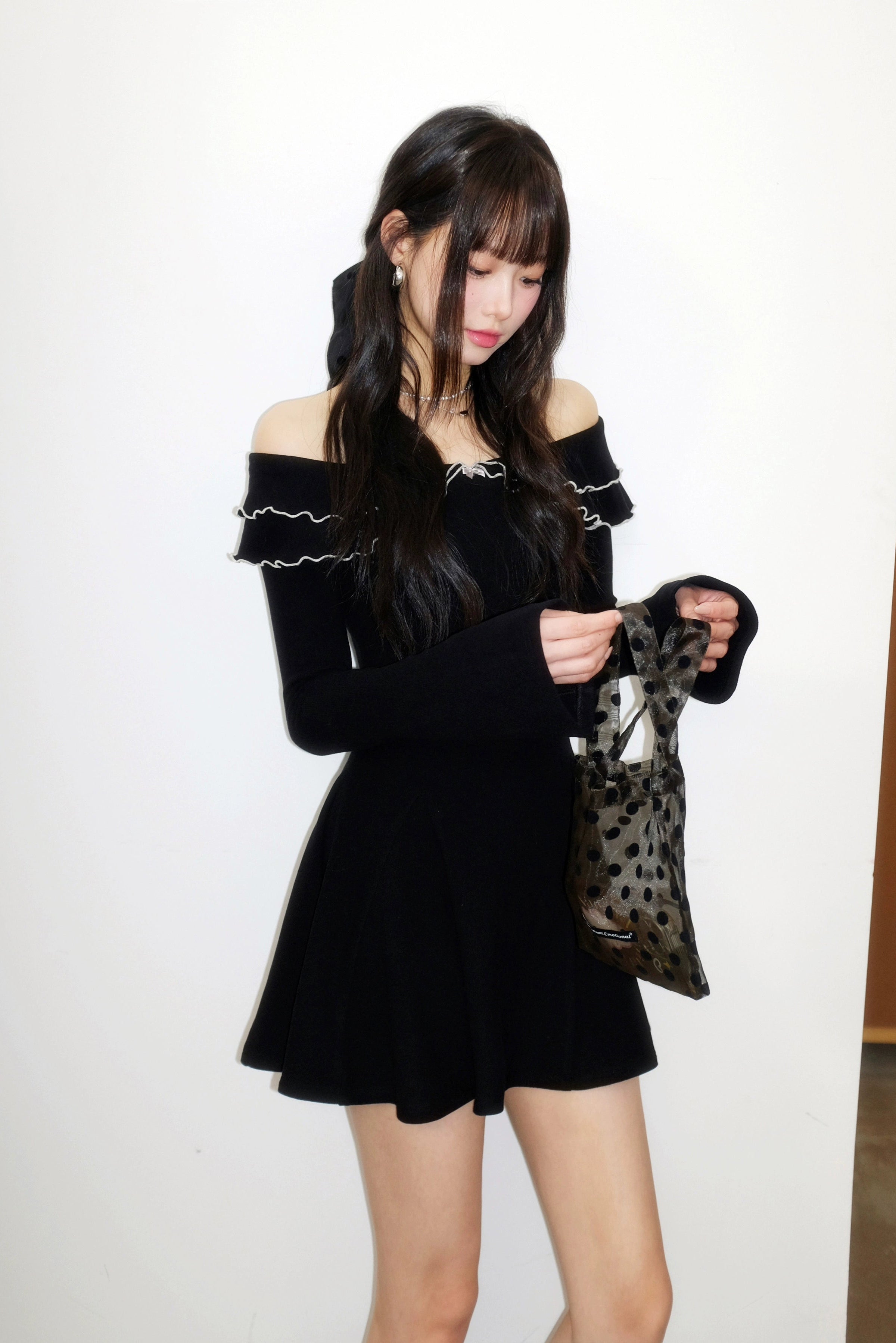 ruffle collar ribbon one-piece DL1452