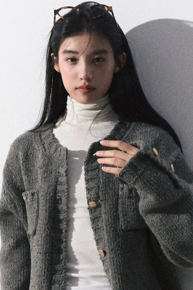 round gray Knit cardigan DL10034