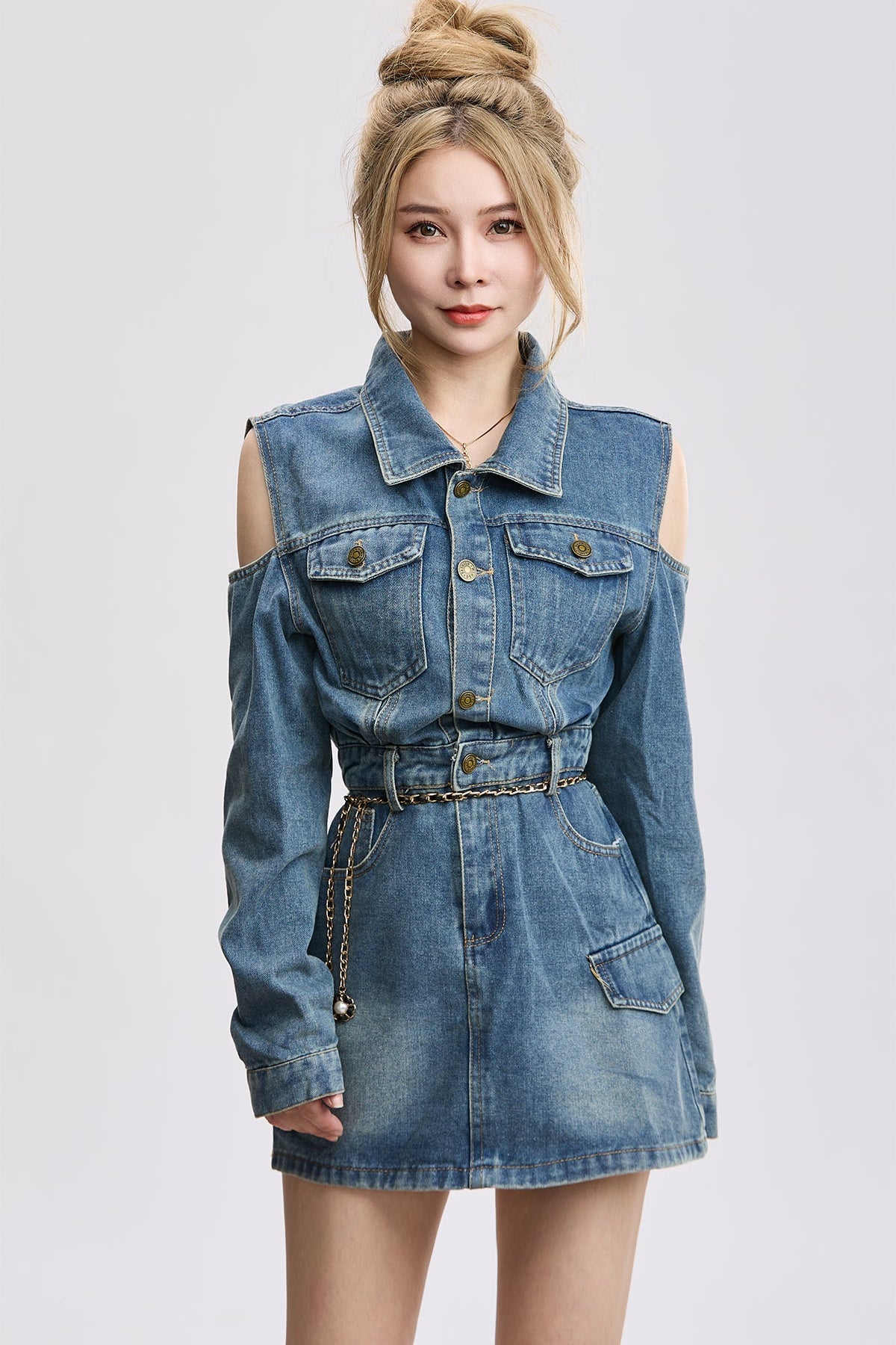 cold shoulder denim set up DL1373