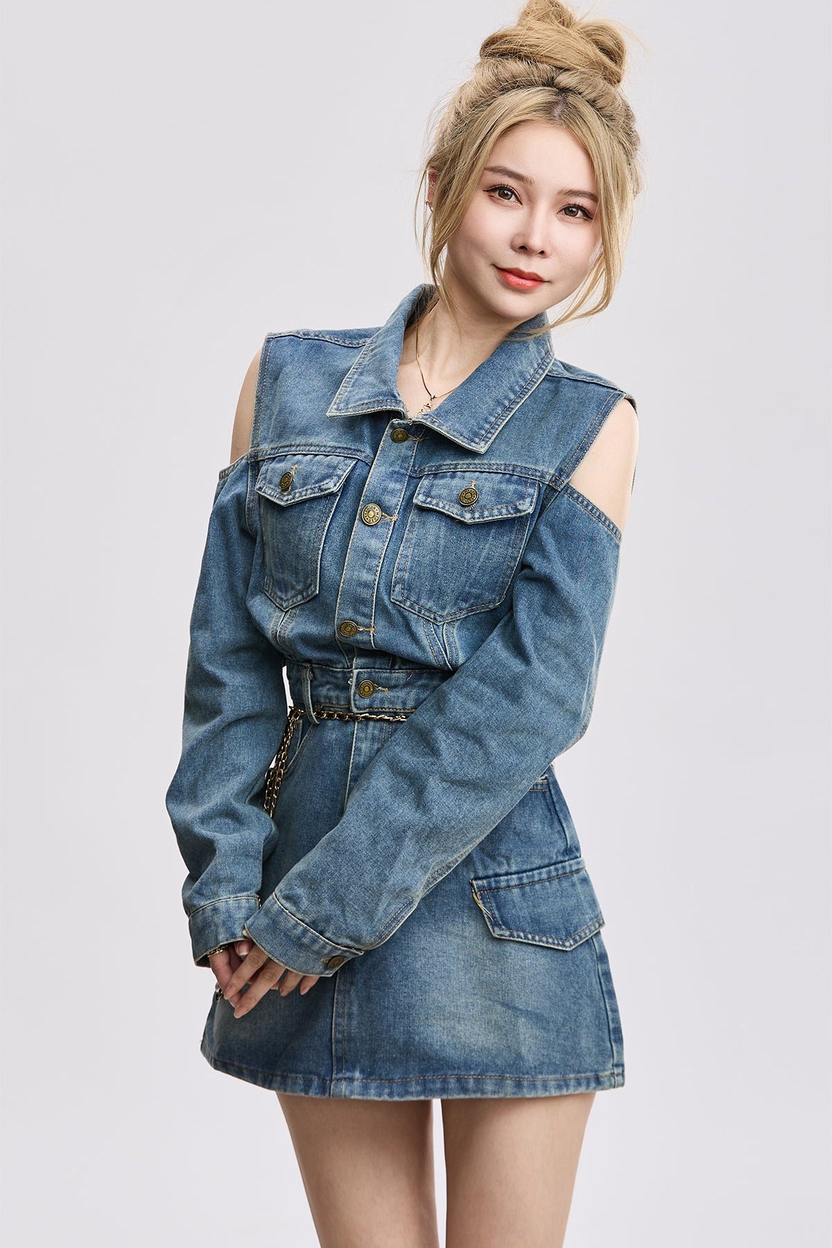 cold shoulder denim set up DL1373
