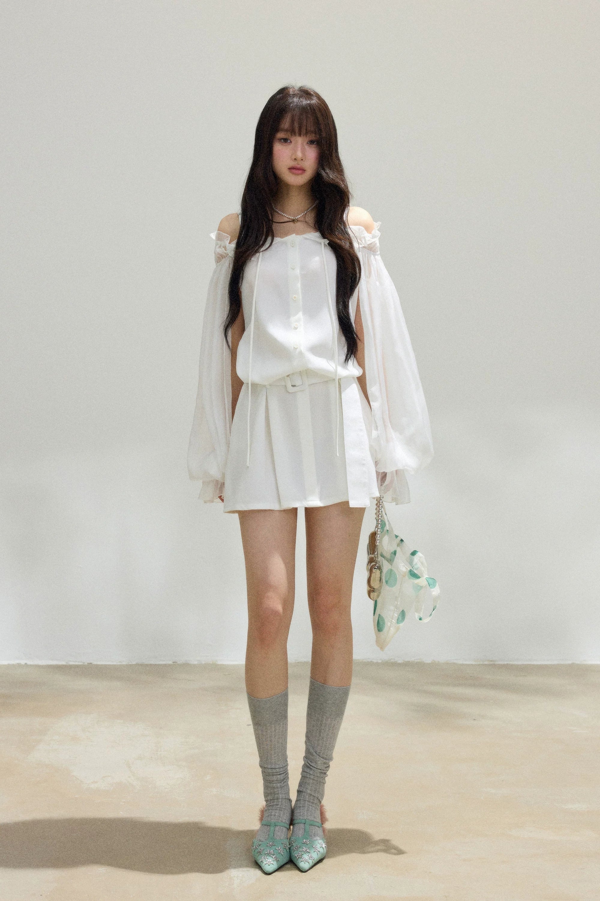 sheer off shoulder frill mini one-piece DL1519